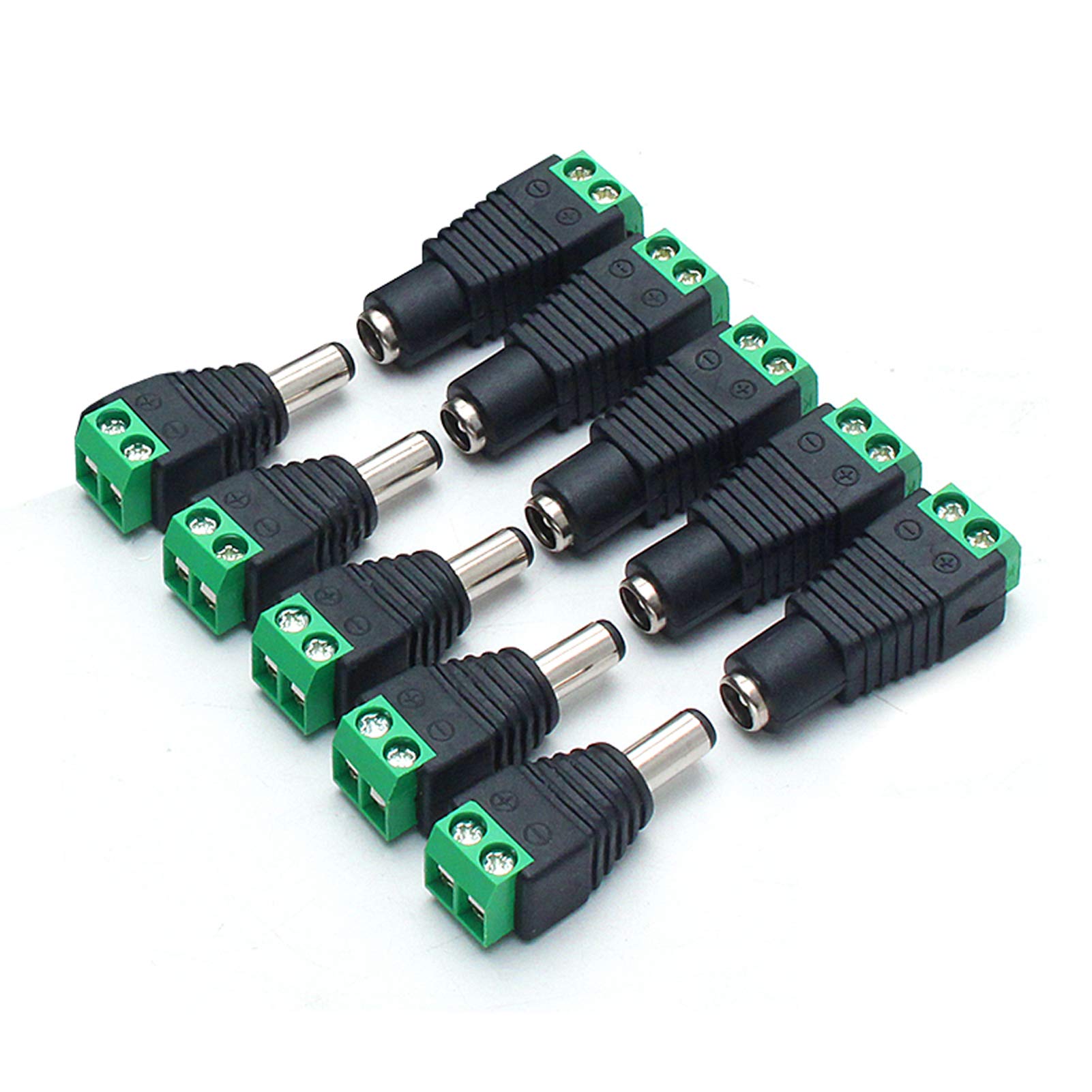 LightingWill 5Pair/10pcs 5.5 X 2.1mm Barrel Power 12V Male and Female DC Jack Power Connector Adapter Plug for CCTV Security Camera LED Strip