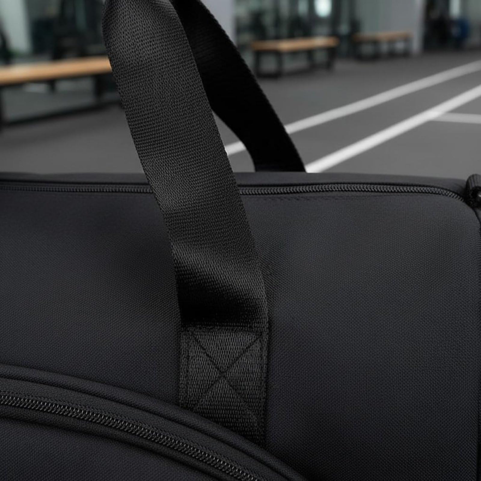 Funda para Equipo Deportivo Bolsa Deportiva Bolso de Gimnasio Bolso de Viaje Mochila de Ráqueta con Bolsillo para Calzado Ventilado y Asa de Mano, Array, Negro