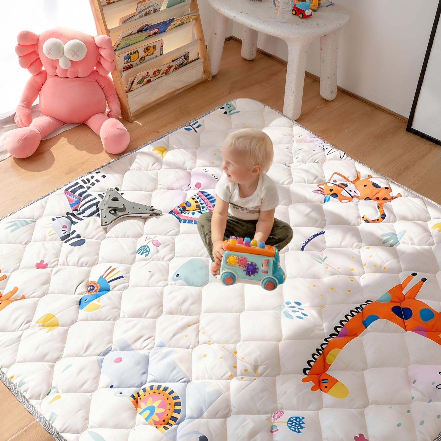 Sinhaklóho Tappeto Gioco Bambini Extra Spesso e Pieghevole, Antiscivolo, Lavabile in Lavatrice, 180×150 cm, Senza Odore, Ideale per Pavimenti e Box Neonato, Safari Selvaggio