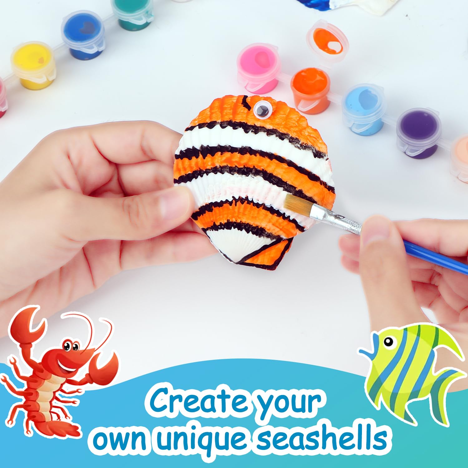 OWill Muscheln Bemalen Set Für Kinder – DIY Bastelset Mit 9 Muscheln, Farben & Glitzer, Ab 6 Jahren