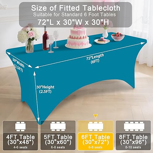 Miniatura 148 de Smiry Paquete de 2 manteles de elastano de 6 pies, elásticos ajustables, lavables y sin arrugas, rectangulares para mesa de patio, para exteriores,