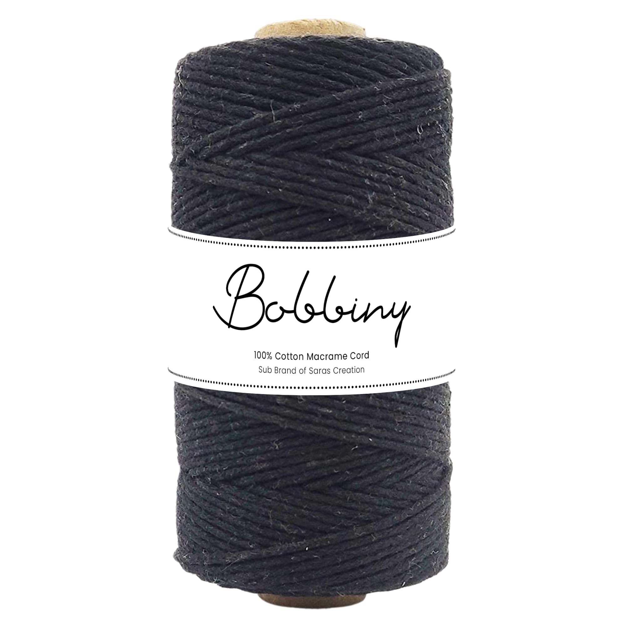 Bobbiny | 3 Ply Twisted Macrame Cotton Cord Dori (Roll Packaging) Thread for Macrame DIY and Other Projects | Black | 2mm,100 Meter