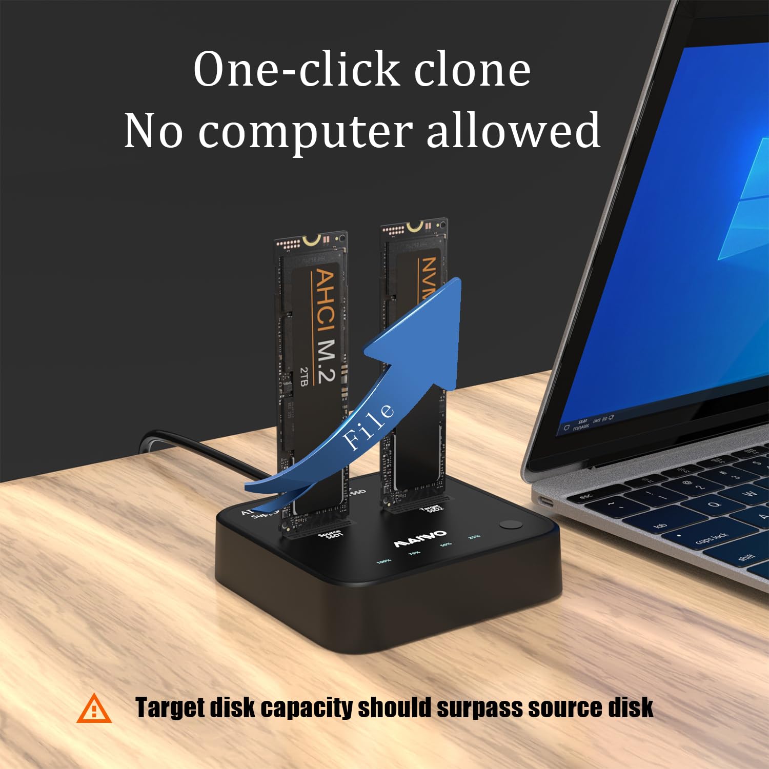 MAIWO 2 bay M.2 NVMe/AHCI SSD clone Docking Station USB 3.2 Gen2x2 (20Gbps) con funzione di duplicatore e lettore, K3016P2.