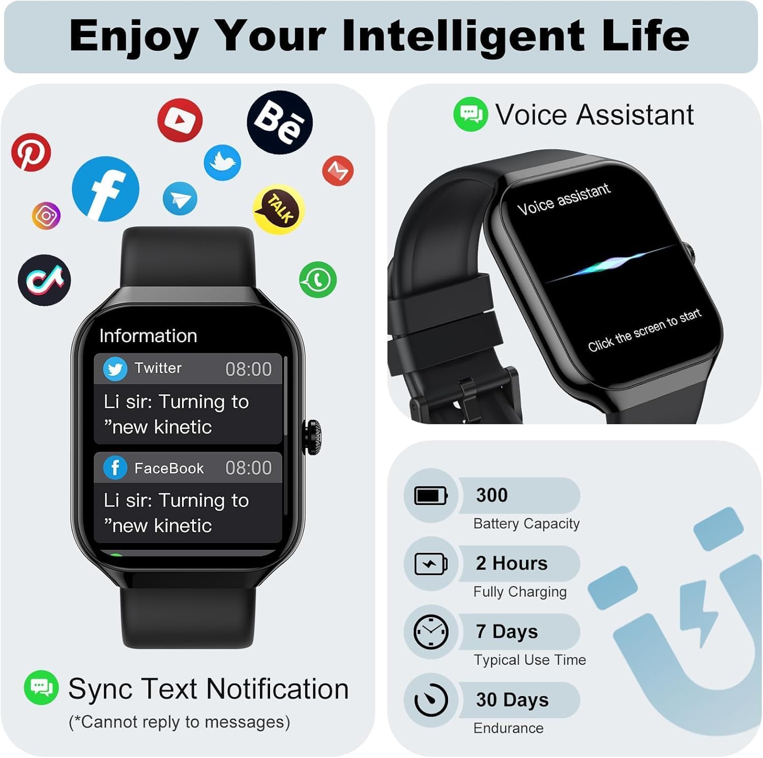 Montre Connectée Homme Femme,1.96" HD Bracelet Connecté avec Appel Bluetooth,Smart Watch Fitnessuhr 100+ Sportifs,Etanche IP68 Montre,Moniteur Sommeil Fréquence Cardiaque Podomètre, pour Android iOS
