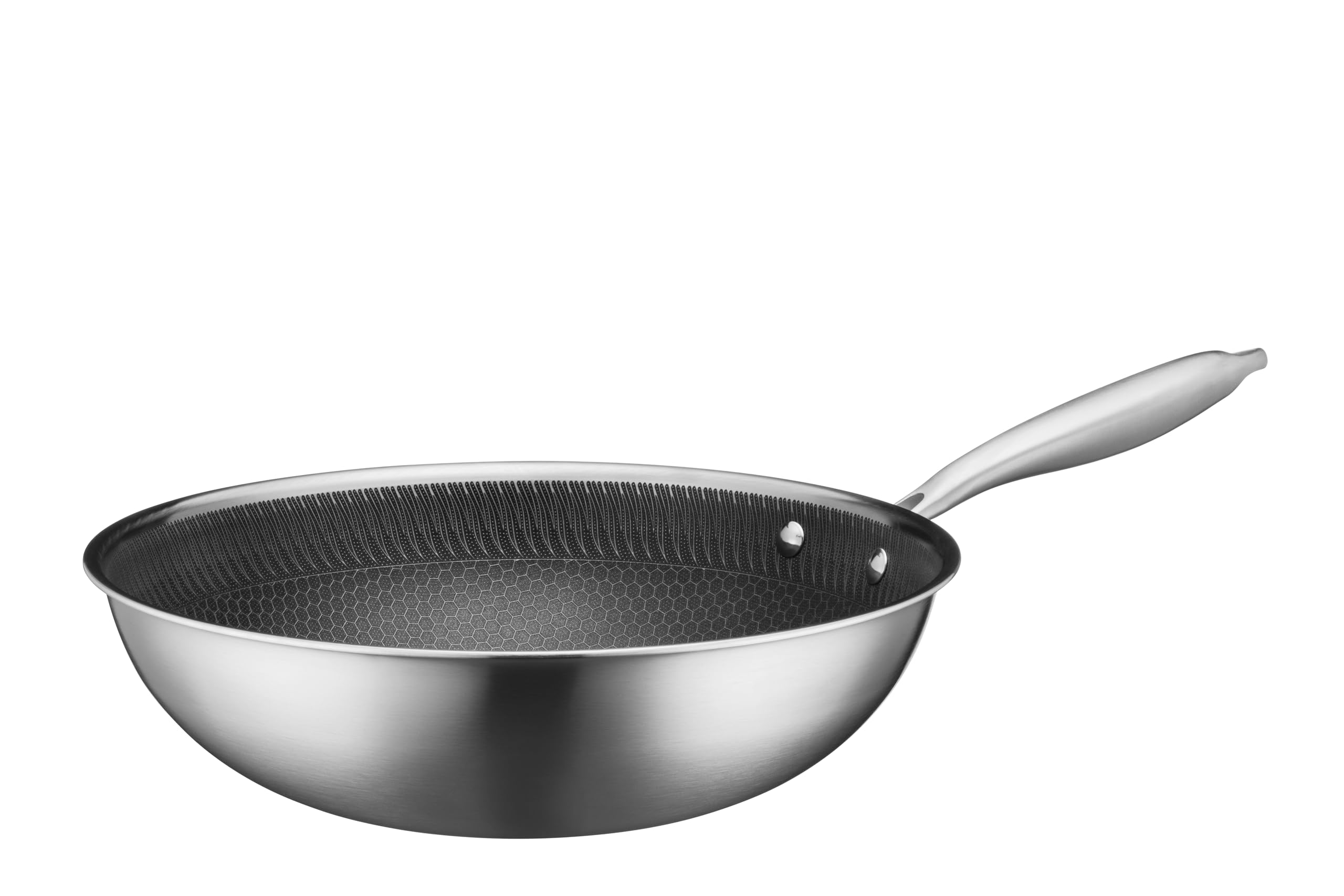 MÄSER Hestia, Wok 30 cm, Edelstahl keramikbeschichtet mit Wabenstruktur, Silber/Schwarz