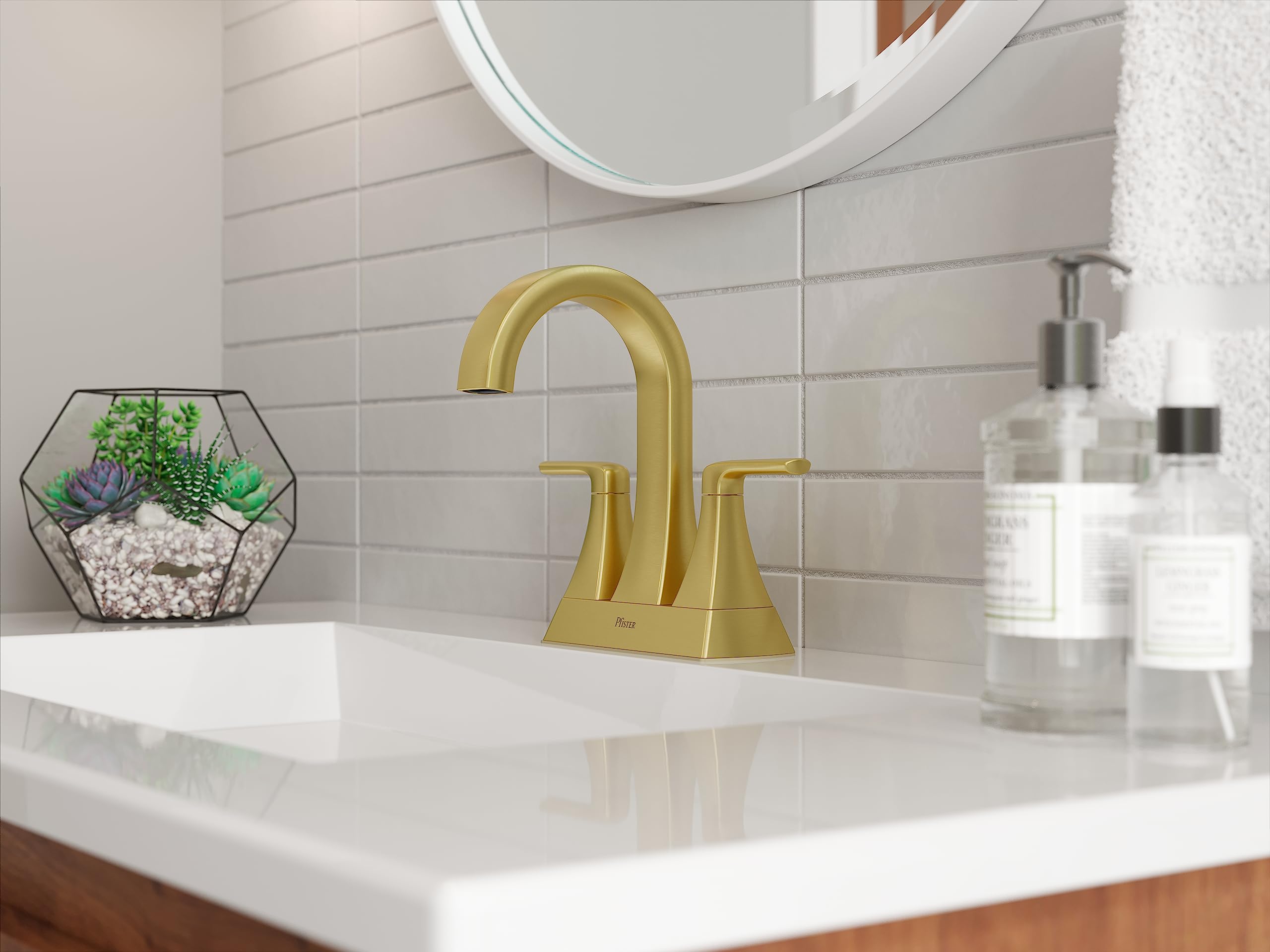 Pfister Bruxie Bathroom Sink Faucet, 4-Inch Centerset, 2-Handle, 3-Hole, Brushed Gold Finish, LF048BIEBG - Image 3