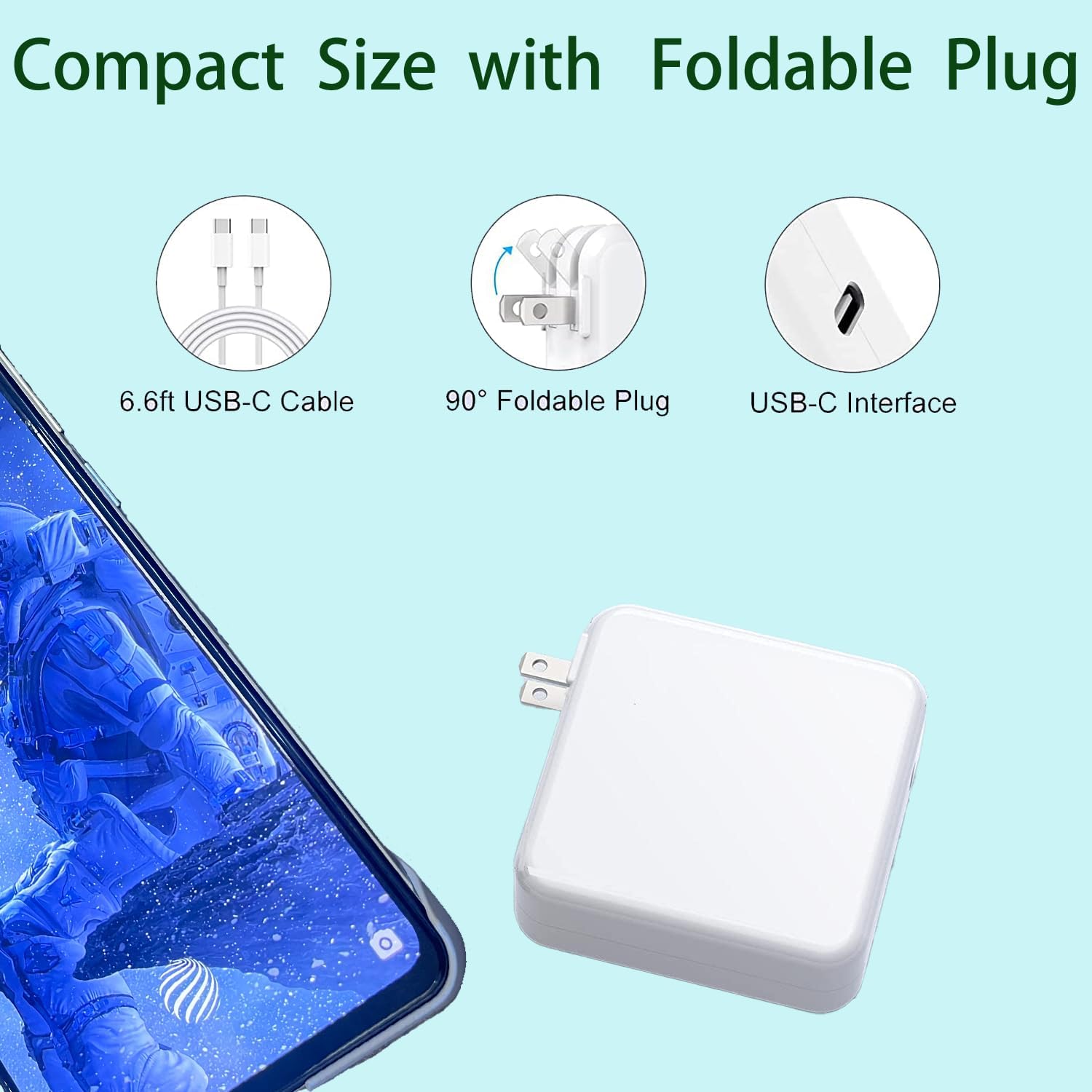 Mac Book pro Charger 120W USB C Charger Fast Charger for USB C Port Mac Book pro & Mac Book Air, ipad Pro, Samsung Galaxy and All USB C Device, Include Charge Cable6.6FT