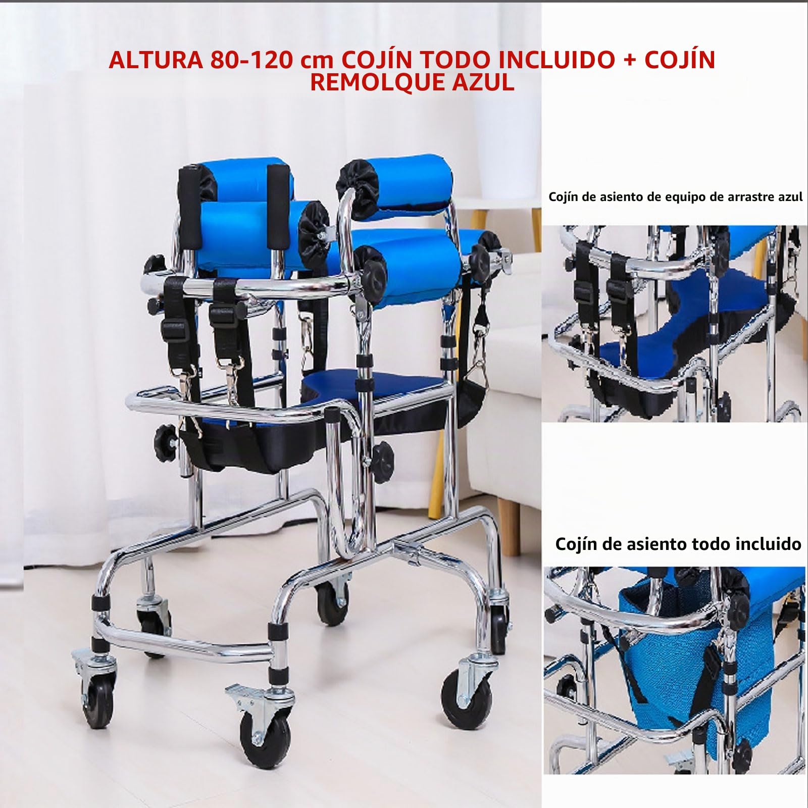 Andador para Niños con Parálisis Cerebral con Asiento, Andador Vertical Portátil para Niños con Parálisis Cerebral, Andador Móvil con 6 Ruedas, Entrenamiento de Rehabilitación