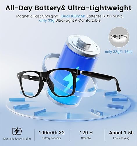 Miniatura 7 de Lentes inteligentes AI para hombres y mujeres con traducción en tiempo real y audio Bluetooth, gafas de traductor de 115 idiomas con altavoces de