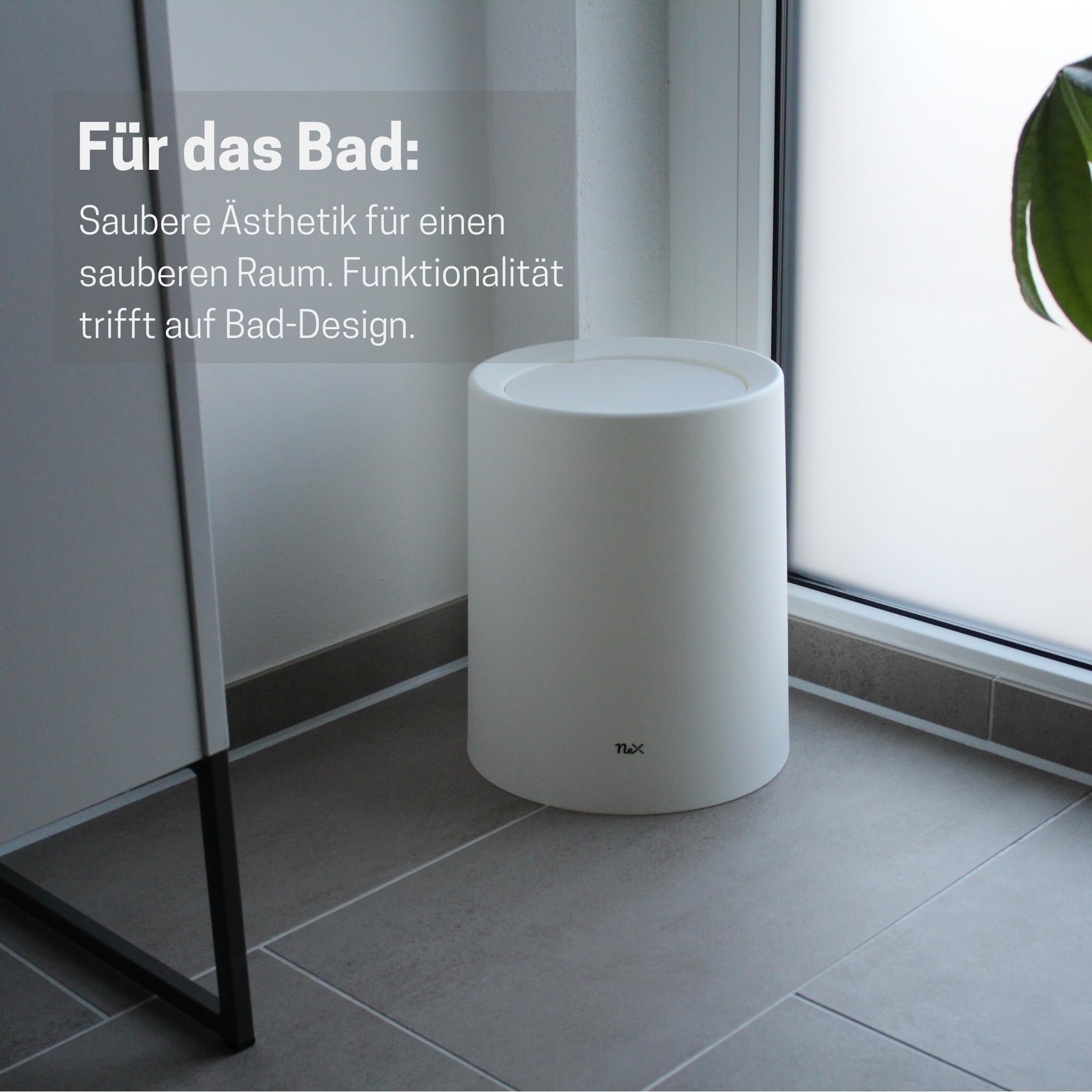 Cestino 12L con coperchio girevole bianco opaco – Versatile cestino per bagno e WC, elegante cestino per ufficio bianco, secchio per cosmetici bianco, in plastica di alta qualità, ideale per bagno e