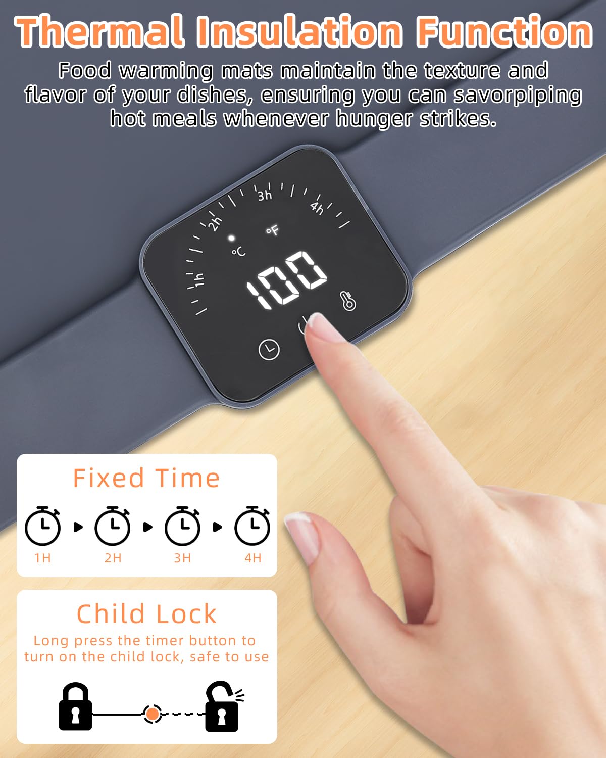Chauffe Plat Électrique, Plaque Chauffante avec Température Réglable 60°C - 100°C et Minuteur de 4 Heures, Pliable Silicone Chauffe Assiette à Réchaud pour Bithday, Mariage, Fêtes et Buffets Banquet