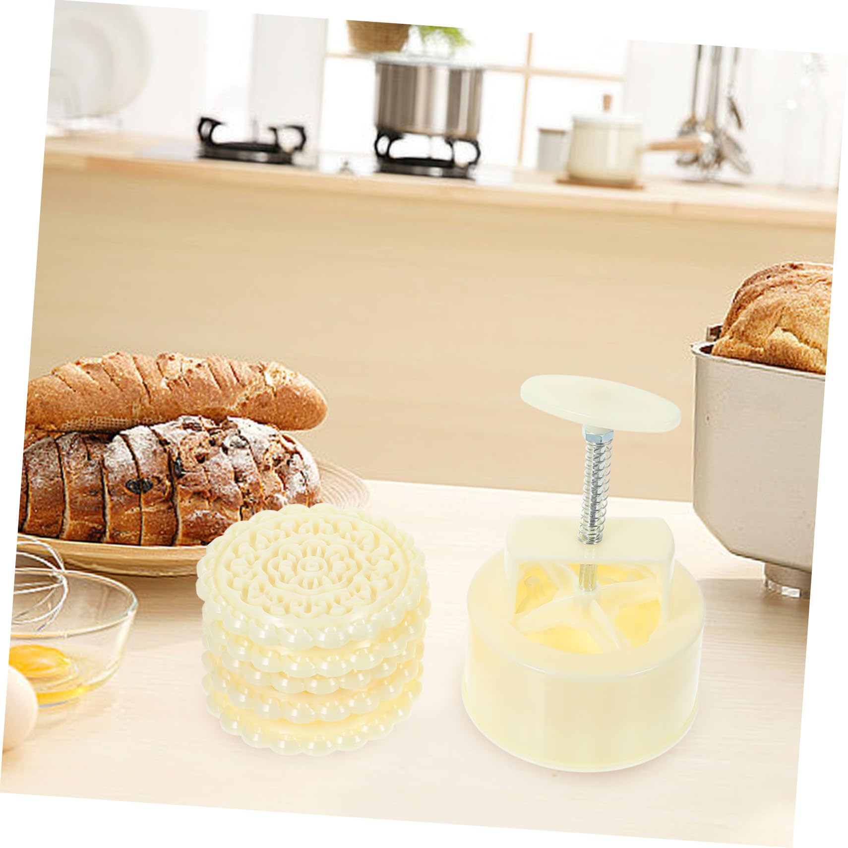 Molde para Pastel de Luna Reutilizable de Plástico Beige, 1 Juego | Estampas Variadas, Color Beige que No se Desvanece, Apto para Galletas y Repostería