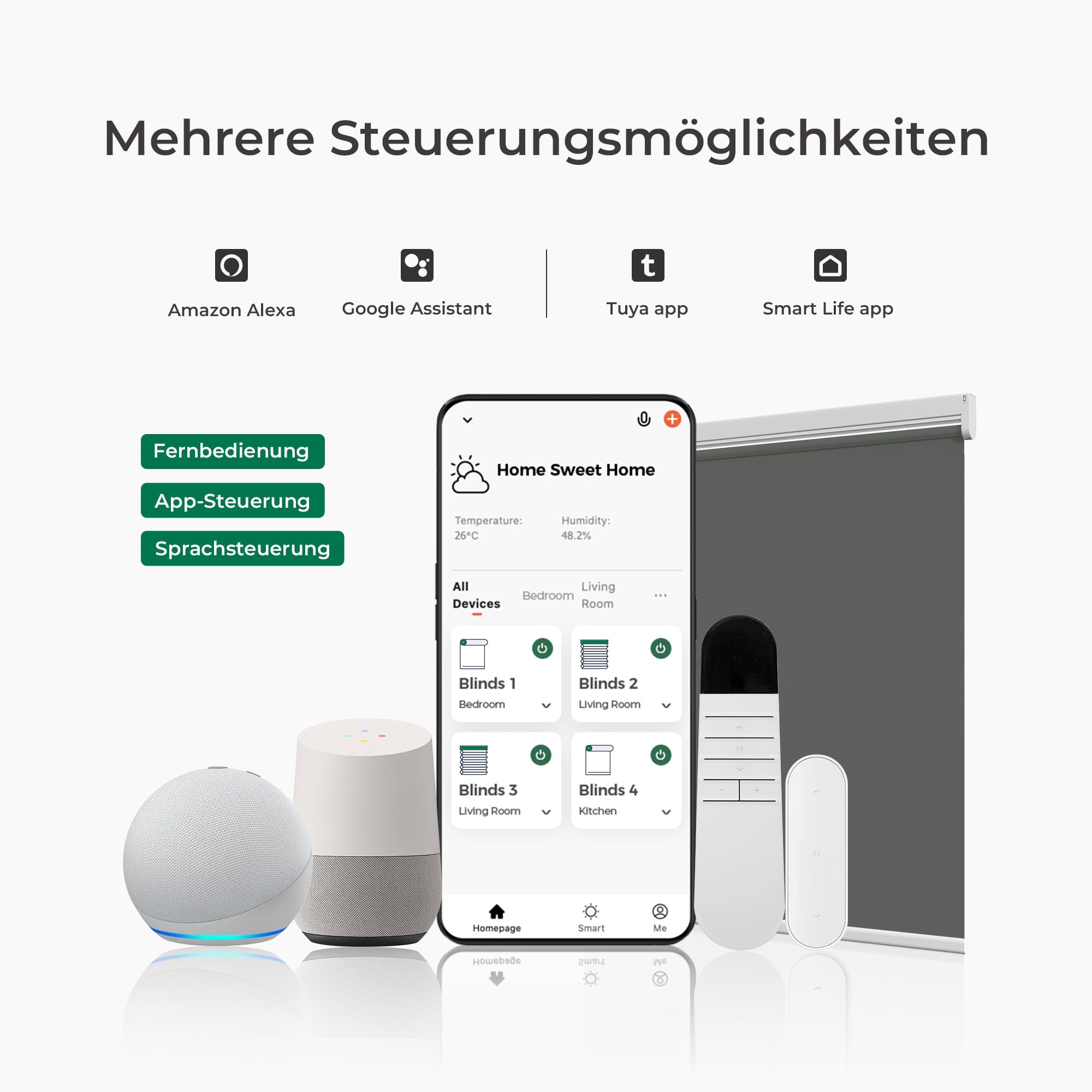 Allesin Elektrische Rollos Innen, Verdunklungsrollo mit Fernbedienung & Leiser Motor, 85x150cm Anthrazit, Metal Klemmträger ohne Bohren Fensterrollo Innen Sonnenschutz Smart (85x150cm, anthrazit)