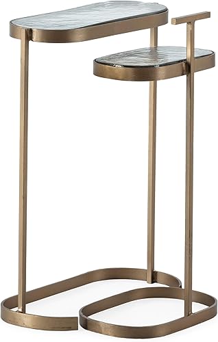 Juego de 2 MESA Auxiliar 40X17X57 26X19X60 Cristal RusticoMetal Dorado Antic