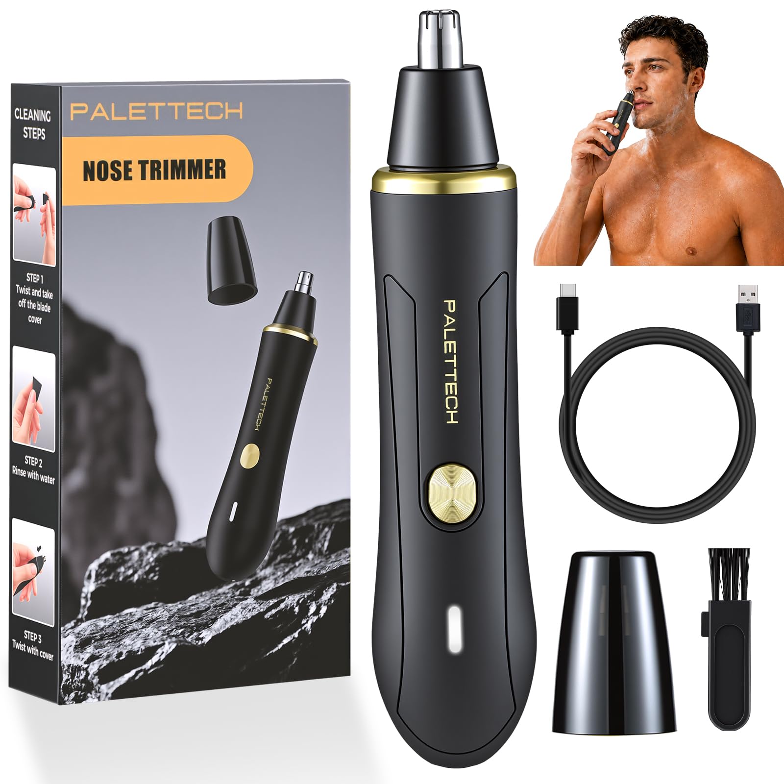 Nose Hair Trimmer for Men, Ear and Nose Trimmer for Men, USB-C Rechargeable, 6500 RPM Painless, 40 Days Use, Nose Hair Trimmer for Women, Dual-Edge Blades, Low Noise, Gift for Men & Women