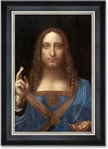 DECORARTS - Reproducción del retrato de Cristo de Leonardo Da Vinci en Salvator Mundi. Impresiones giclée sobre lienzo de algodón sin ácido. Marco