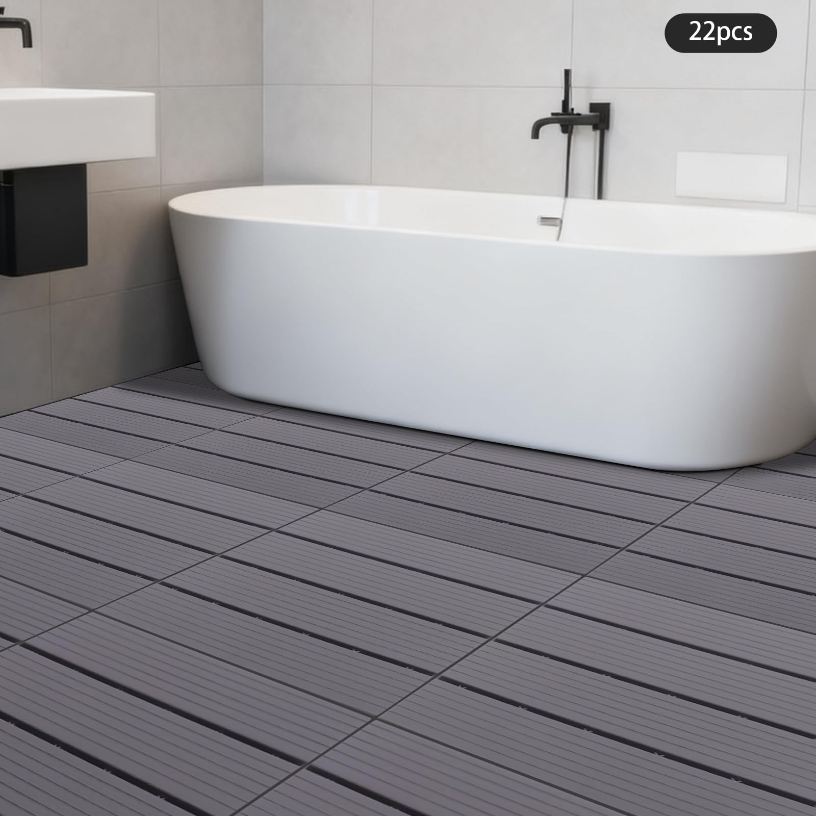 Piastrelle per terrazza, 22 pezzi, in polipropilene, 30 x 30 x 1,6 cm, grigio, sistema a clic