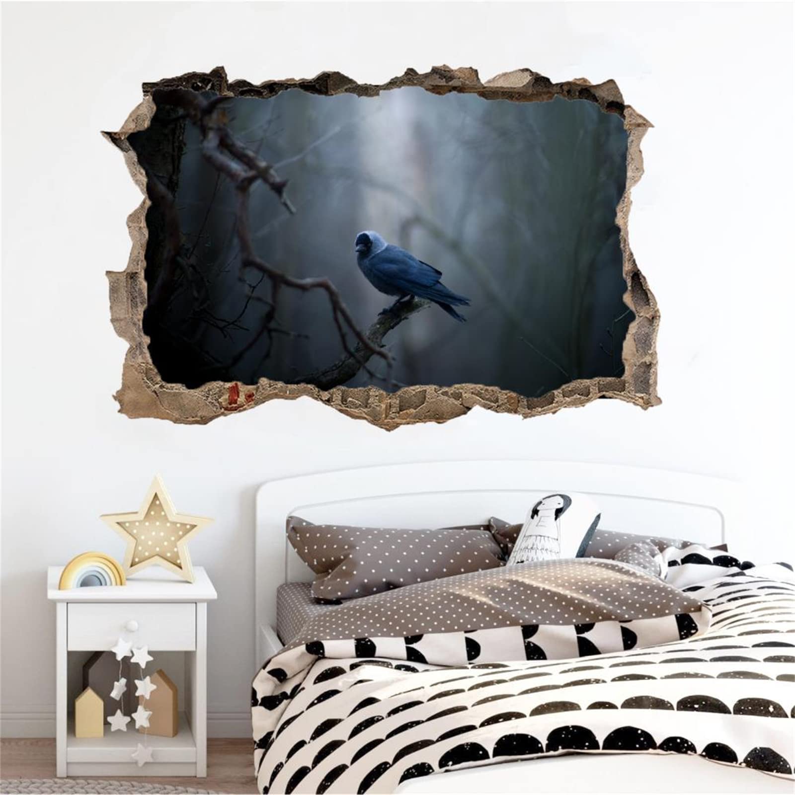 Vogel 3D Wandaufkleber, Tier Durchbruch Wandtattoos Deko Wand Selbstklebend 80 cm x 120 cm, Wand Aufkleber Wanddurchbruch Wandsticker für Zuhause, Badezimmer, Schlafzimmer, Wohnzimmer