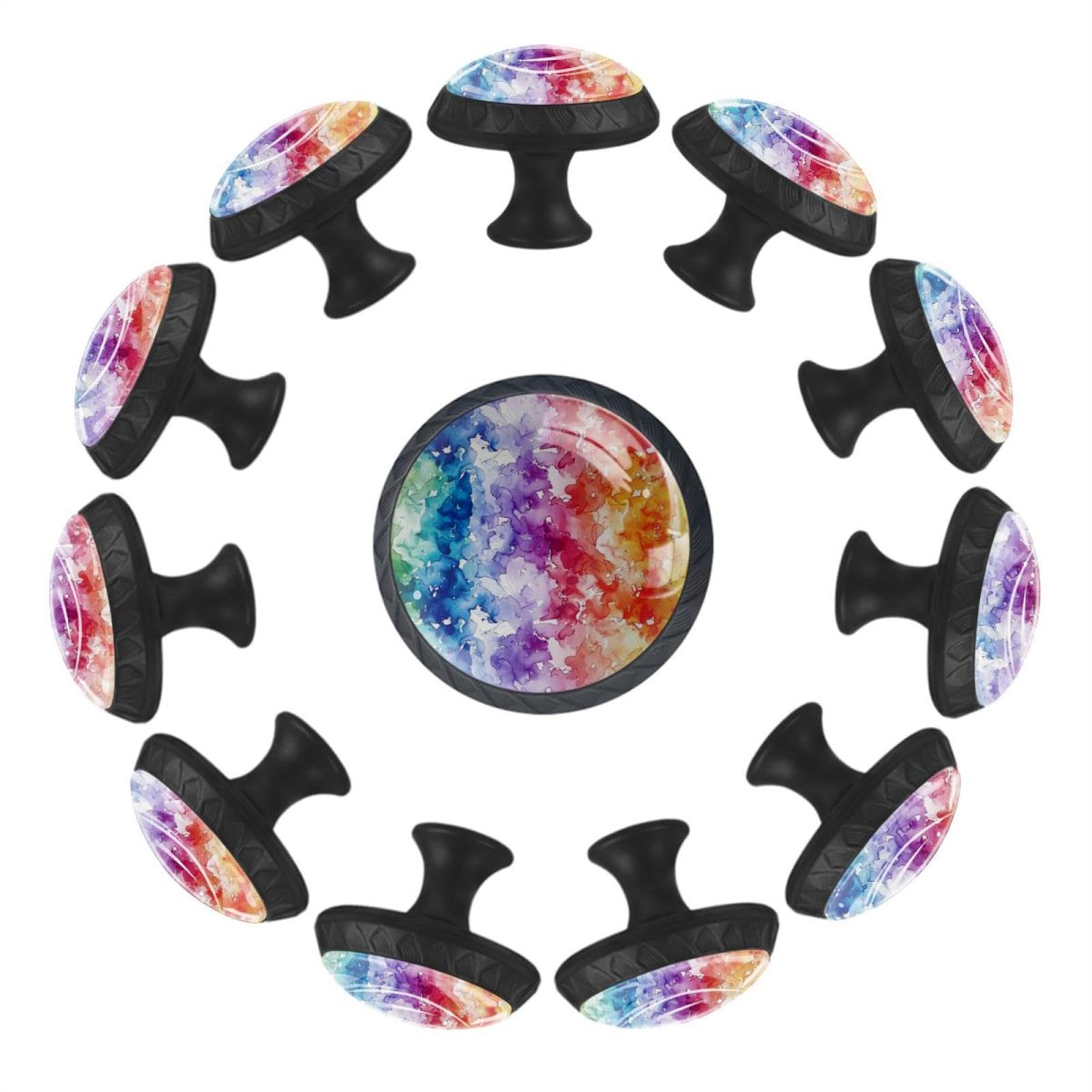 Boutons de tiroir pour cuisine et salle de bain effet arc-en-ciel coloré x12