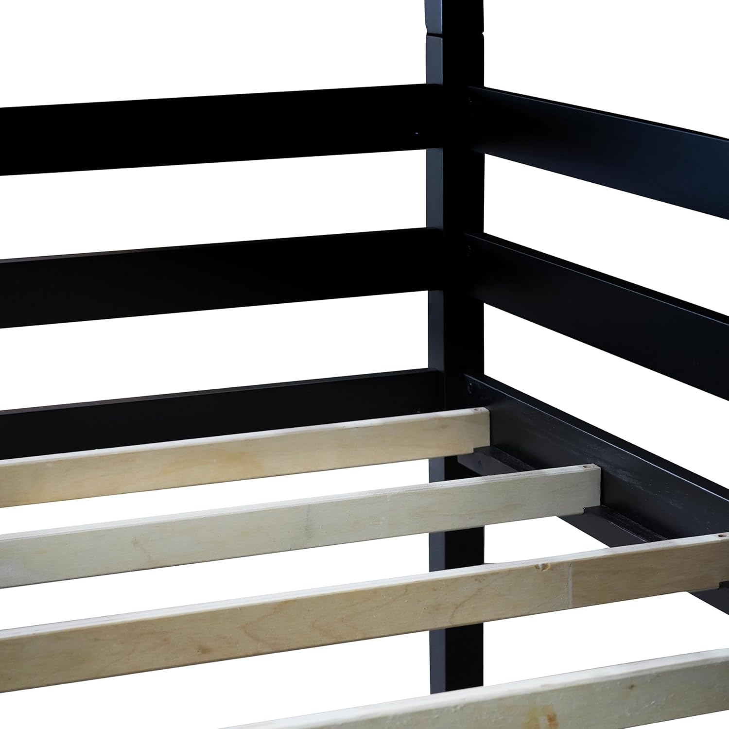 Hommoo Triple Bunk Bed Twin Over Twin Over Twin Wood Bed Frame Convertible Loft Bed for 3 Teens Adults with Ladder and Guardrail for Small Space Bedroom Dorm Black