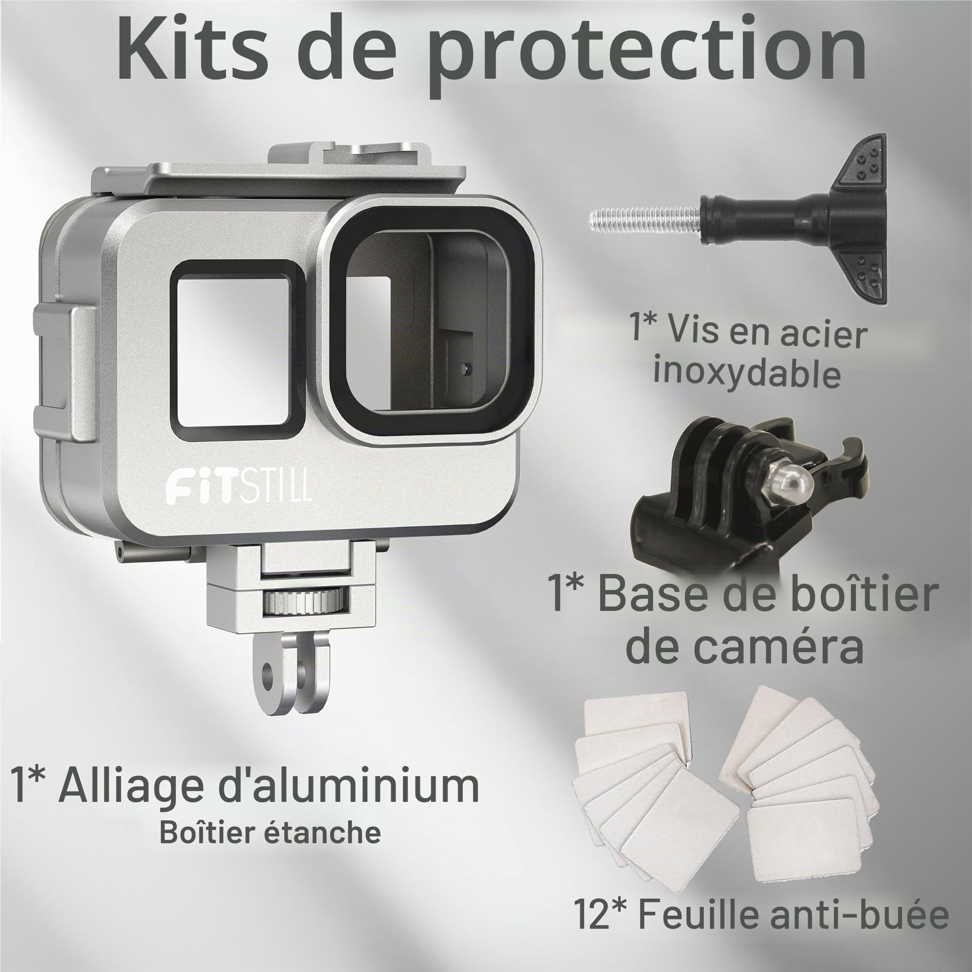 FitStill Boîtier étanche en Alliage d'aluminium 80 m pour Go Pro Hero13 / Hero12 / Hero11 / Hero10 / Hero9 Noir pour Go Pro Hero 13/12 / 11/10 / 9 Noir