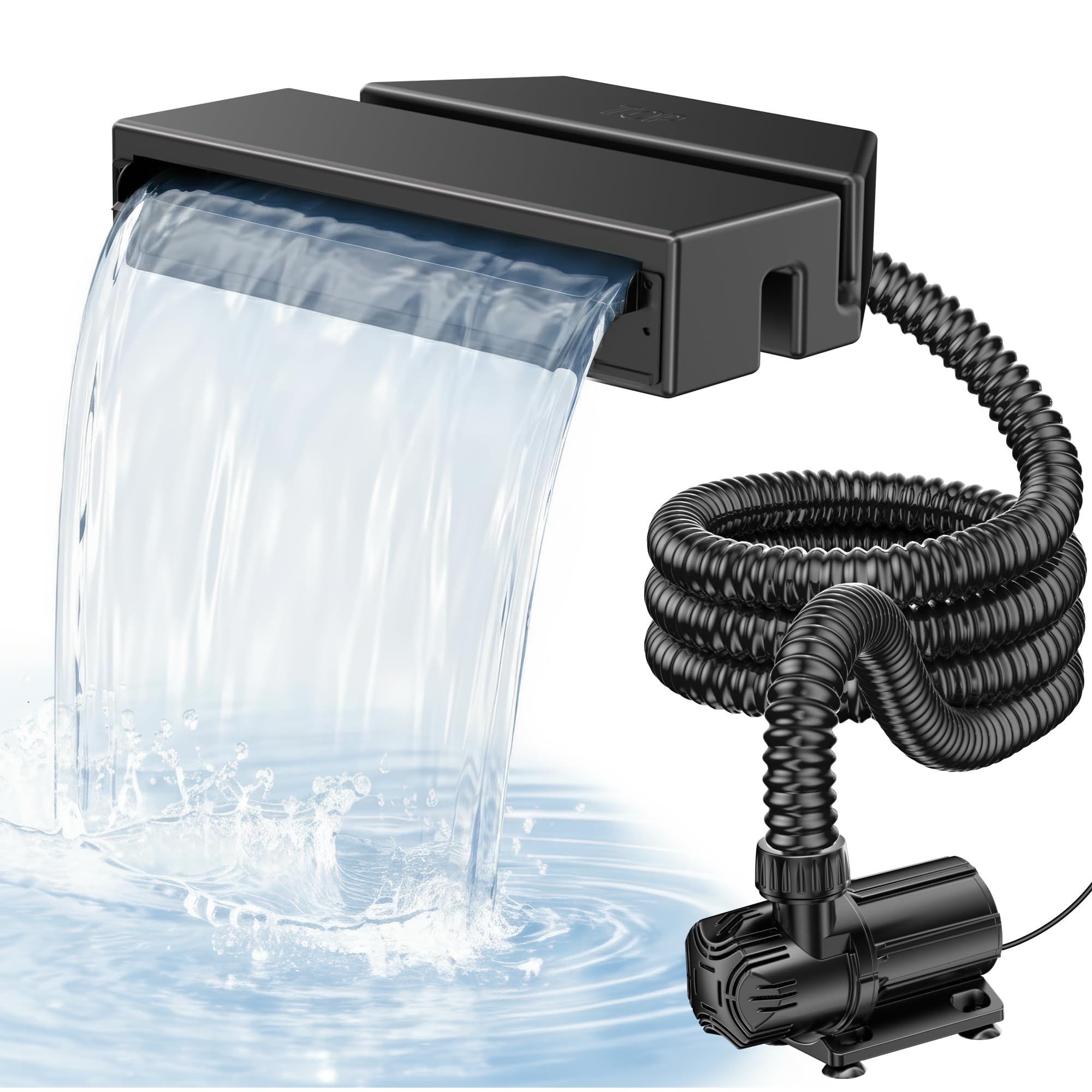 POPOSOAP Teichwasserfall-Set, All-in-One Gartenteich Wasserfall Überlauf mit 4600 l/h Tauchpumpe, Filterbox und Schlauch für Gartenteich, Fischteich und dekorative Wasserfunktionen (Medium)