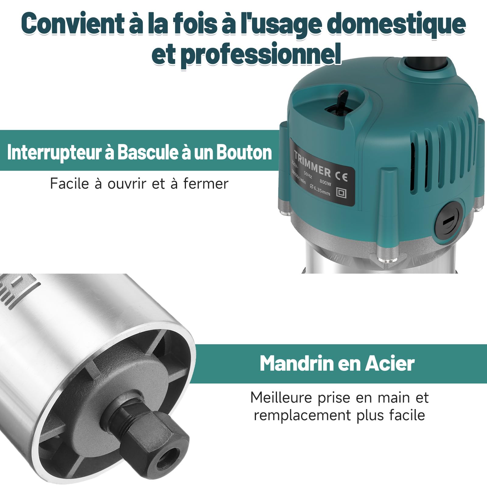 Yofuly Défonceuse à Bois Affleureuse Électrique 800W 13000-33000RPM, Routeur à Bois Électrique avec 15 Fraises à Défoncer Queue de 1/4" pour Travail du Bois