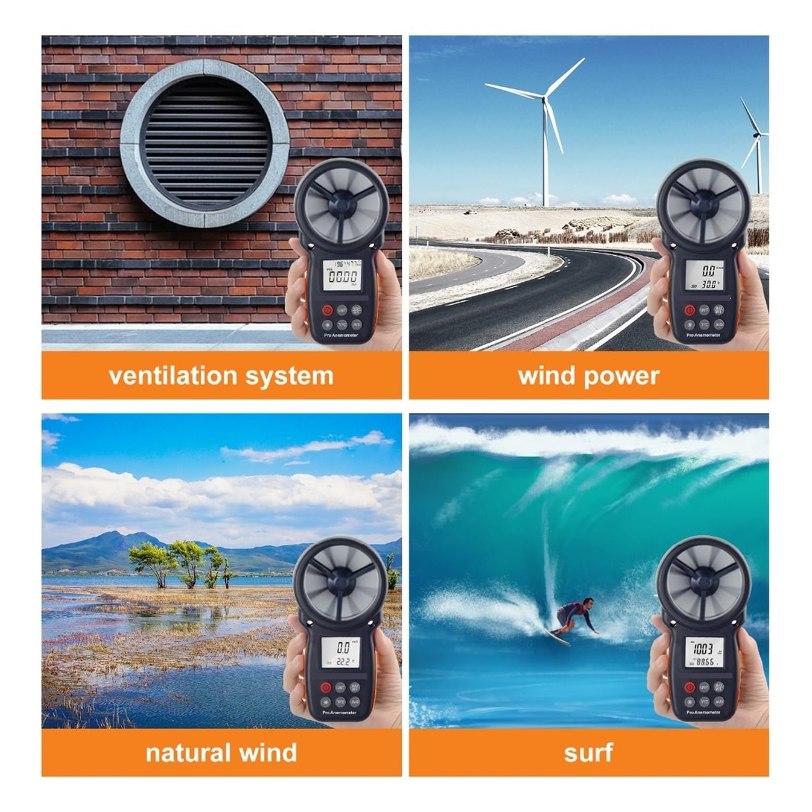 Probador De Anemómetro Digital Medidor De Velocidad Del Viento Medidor Medidor De Temperatura Herramientas