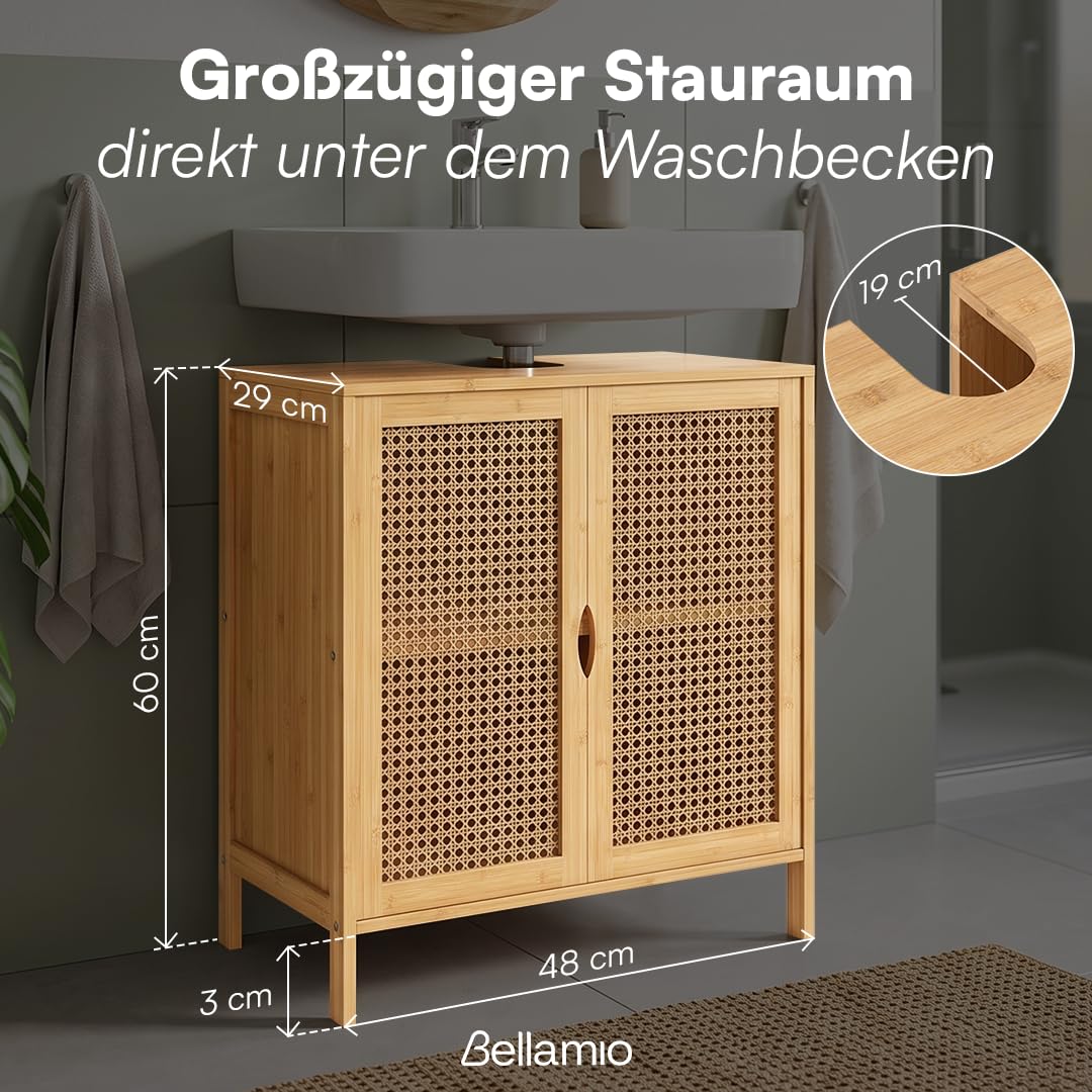 Bellamio Raba Waschbeckenunterschrank 2 Fächer, 2 Türen, aus Bambus/Rattan