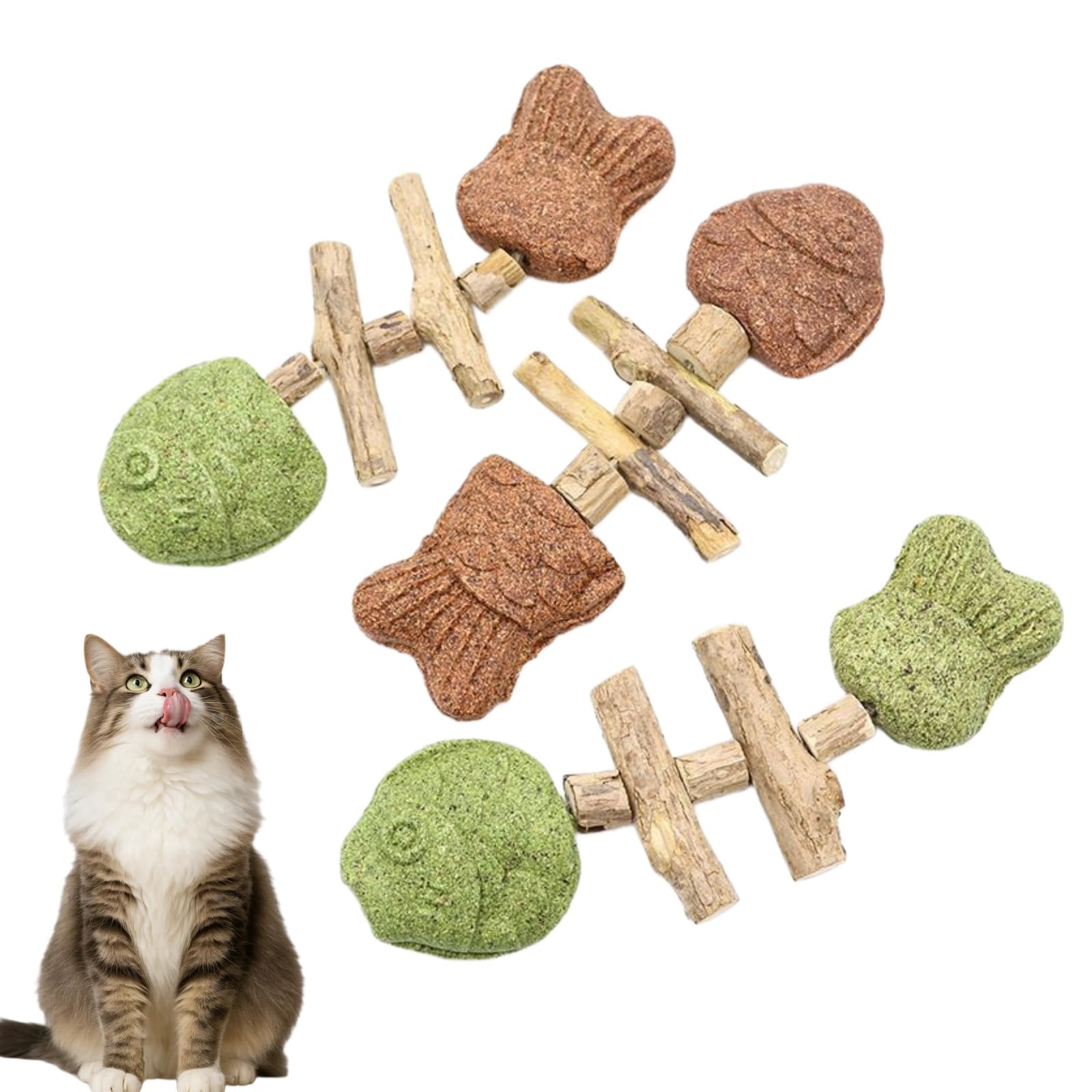 XIAGER 3Pcs Catnip Silver Vine Fish Bone Cat Toy,Natural Cat Fishbone Teething Toys,Interactive Cats Chew Toys for Indoor Cats Adult,with Textured Surface for Dental Care,Teeth Cleaning Catnip