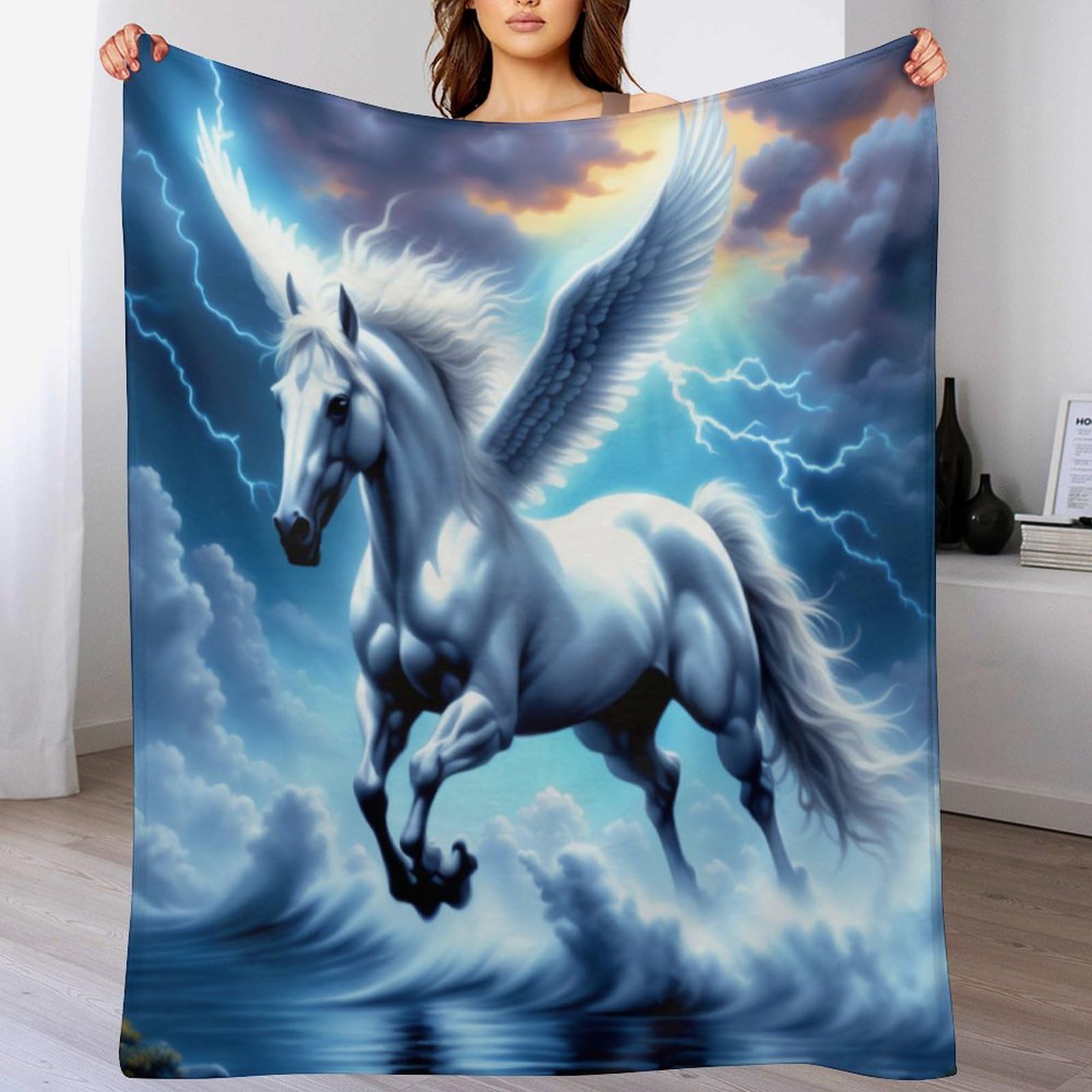 Couverture en flanelle Lightning Cheval Polaire : plaid confortable pour lit, sofa et canapé-lit