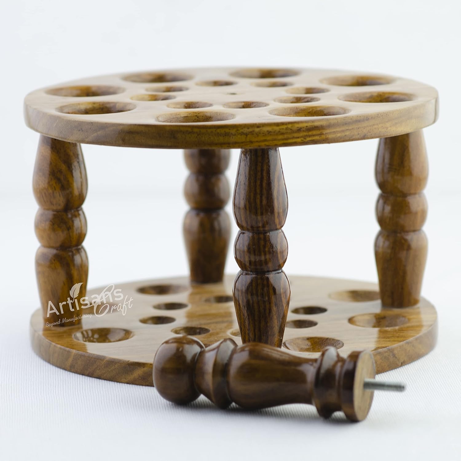 ARTISANS CRAFT BEYOND MANUFACTURING Handmade Wooden Crochet Hooks Holder for Knitting & Crocheting - Round Crochet Hook Organizer - Crochet Storage - Indian Rosewood - 16 Holes