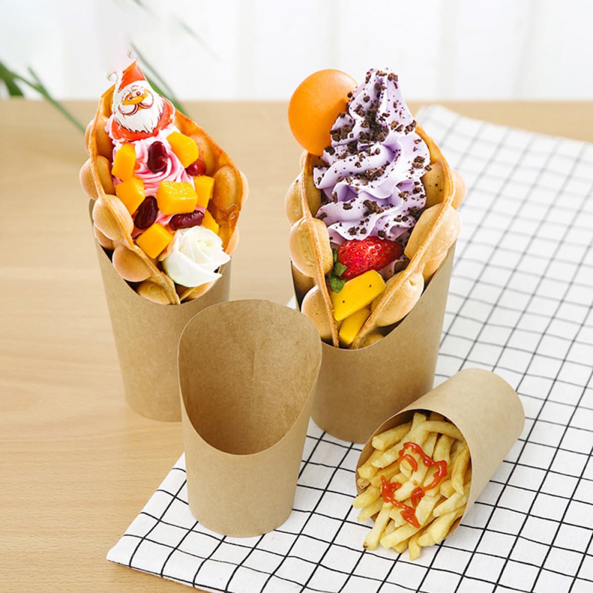 YARNOW 50pezzi Coni di Carta per Patatine Fritte Coni di Carta da Asporto Contenitori Snack Waffle Biodegradabili