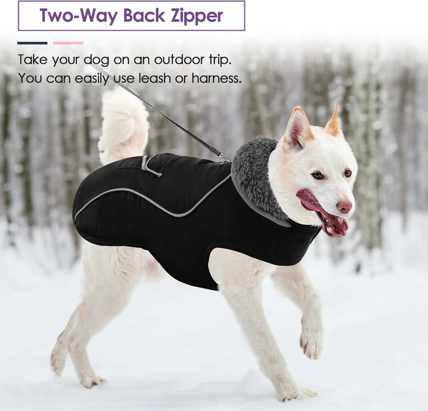 SUNFURA Large Dog Coat, Warm Dog Winter Coat Jacket with Thick Furry Collar, Adjustable Pet Fleece Jacket Turtleneck Snowsuit for Large Dogs for Chilly Day, Black XL