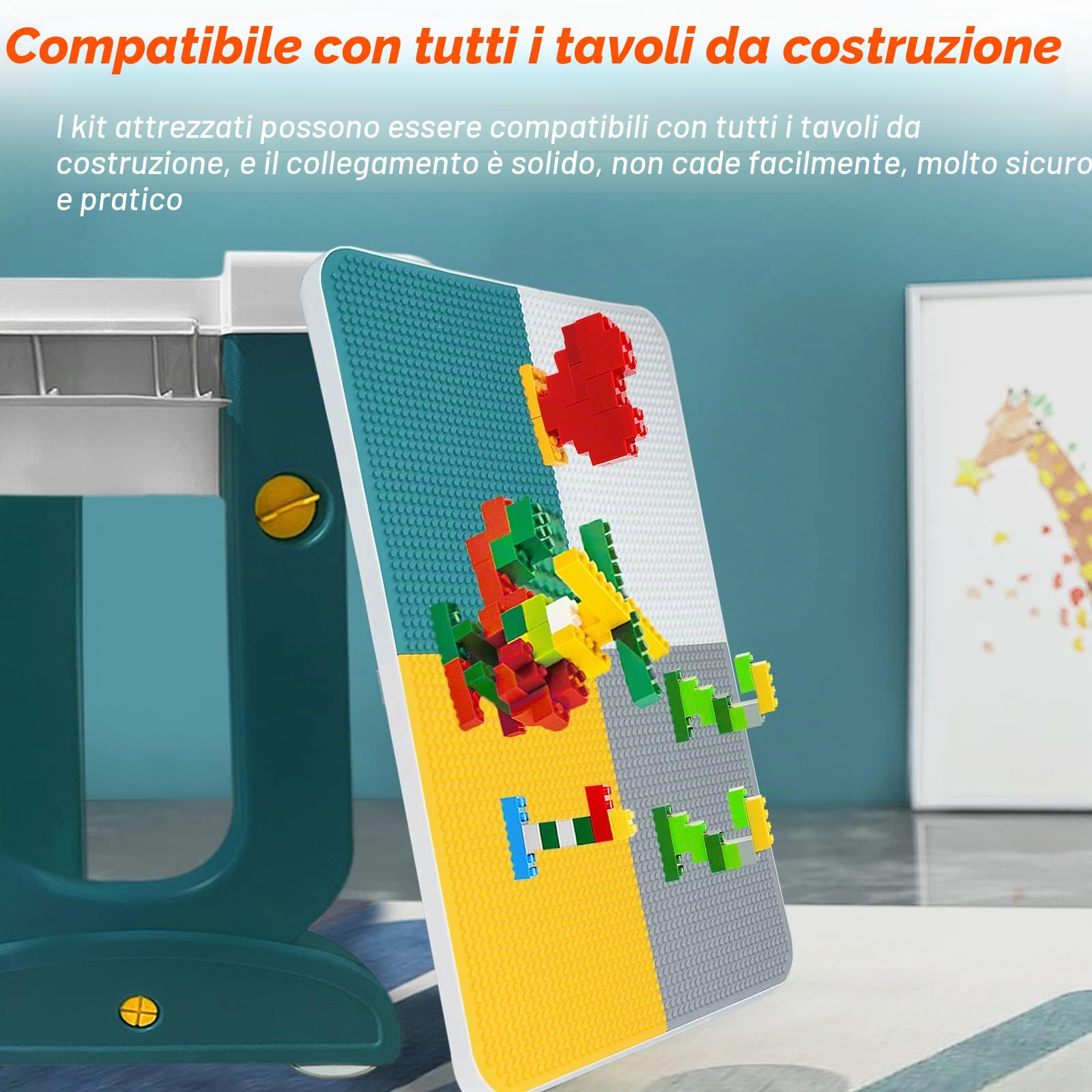 LARS360 Set di mobili per bambini con tavolo e sedie, gruppo multifunzionale con tavolo da costruzione, tavolo per attività a doppio lato, tavolo da gioco per bambini da asilo (fornito con 300