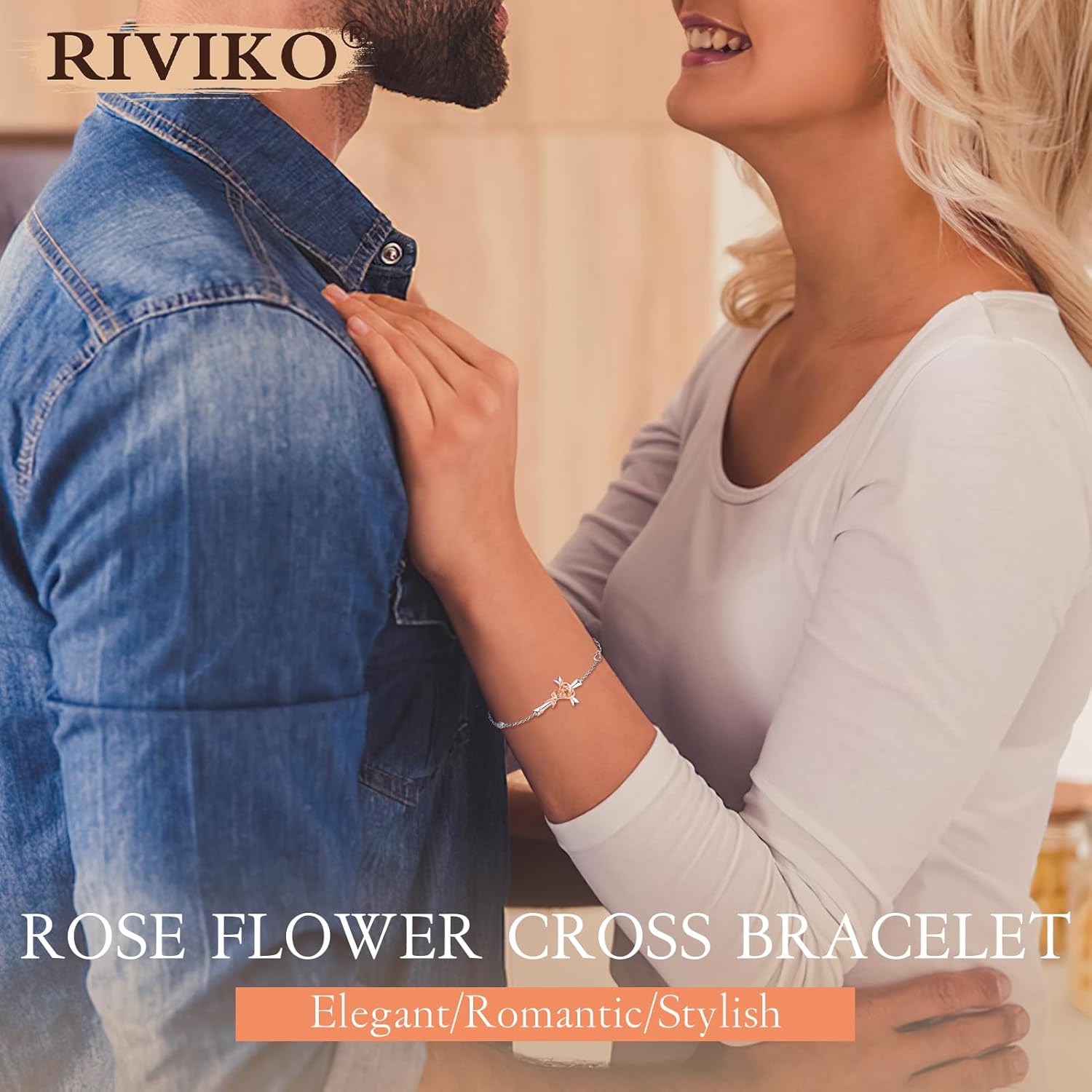 RIVIKO 925 Sterling Silver Cross Birthstone Bracelets for Women Cross Rose Bracelet Trendy Adjustable Christmas Day Anniversary Birthday Jewelry Gift for Women Her Wife Girlfriends Daughter Mom - Image 4