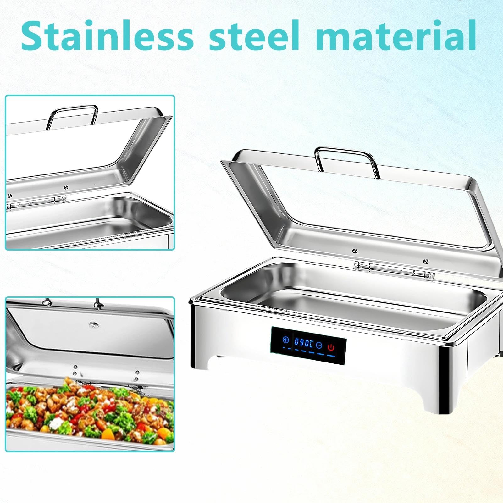 Calentador de Buffet, 9L Chafing Dish Eléctrico Función Mantenimiento Calor y Placa Calientaplatos, Acero Inoxidable Calentador de Comida Profesional con Tapa Visible para Fiestas(1/1)