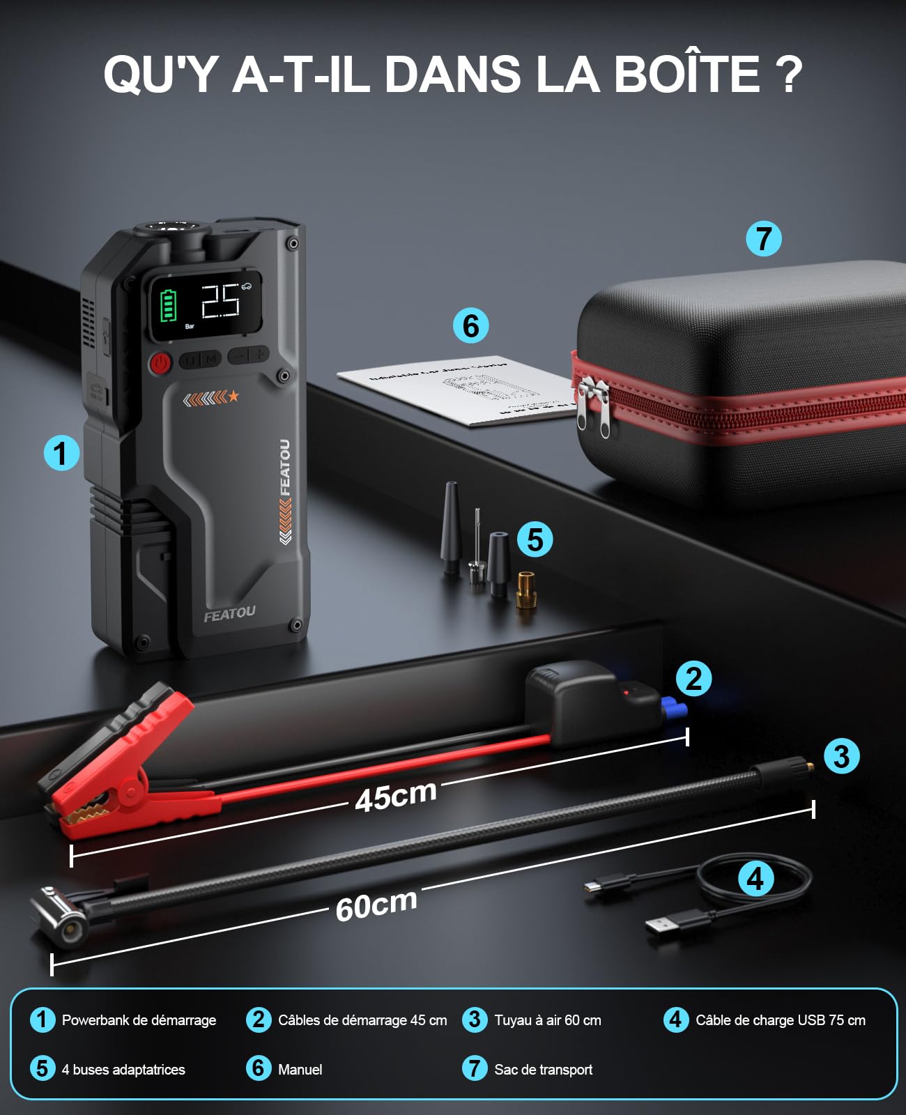 Booster Batterie Voiture 9000A avec Compresseur 150PSI Démarreur 12V et LED