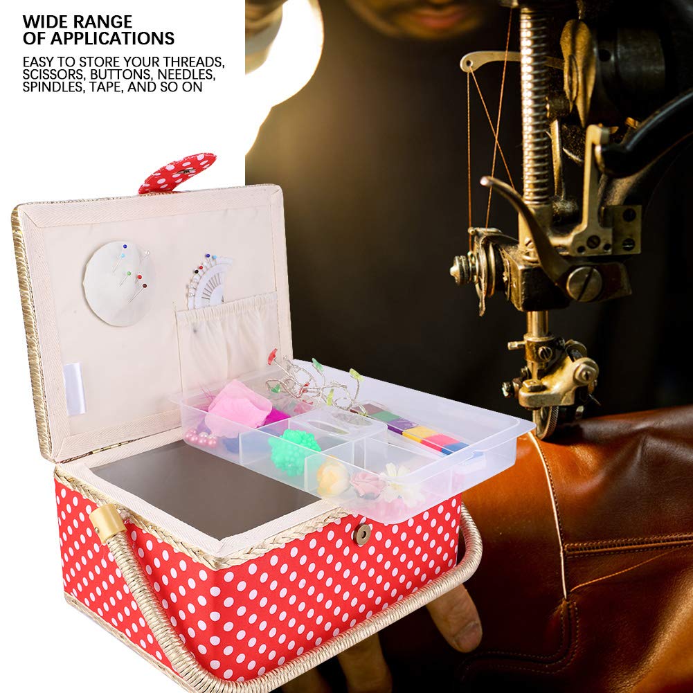 Cestino da cucito in tessuto, cesto da cucito per uso domestico con tipo flip, organizer da cucito con design di archiviazione a doppio strato