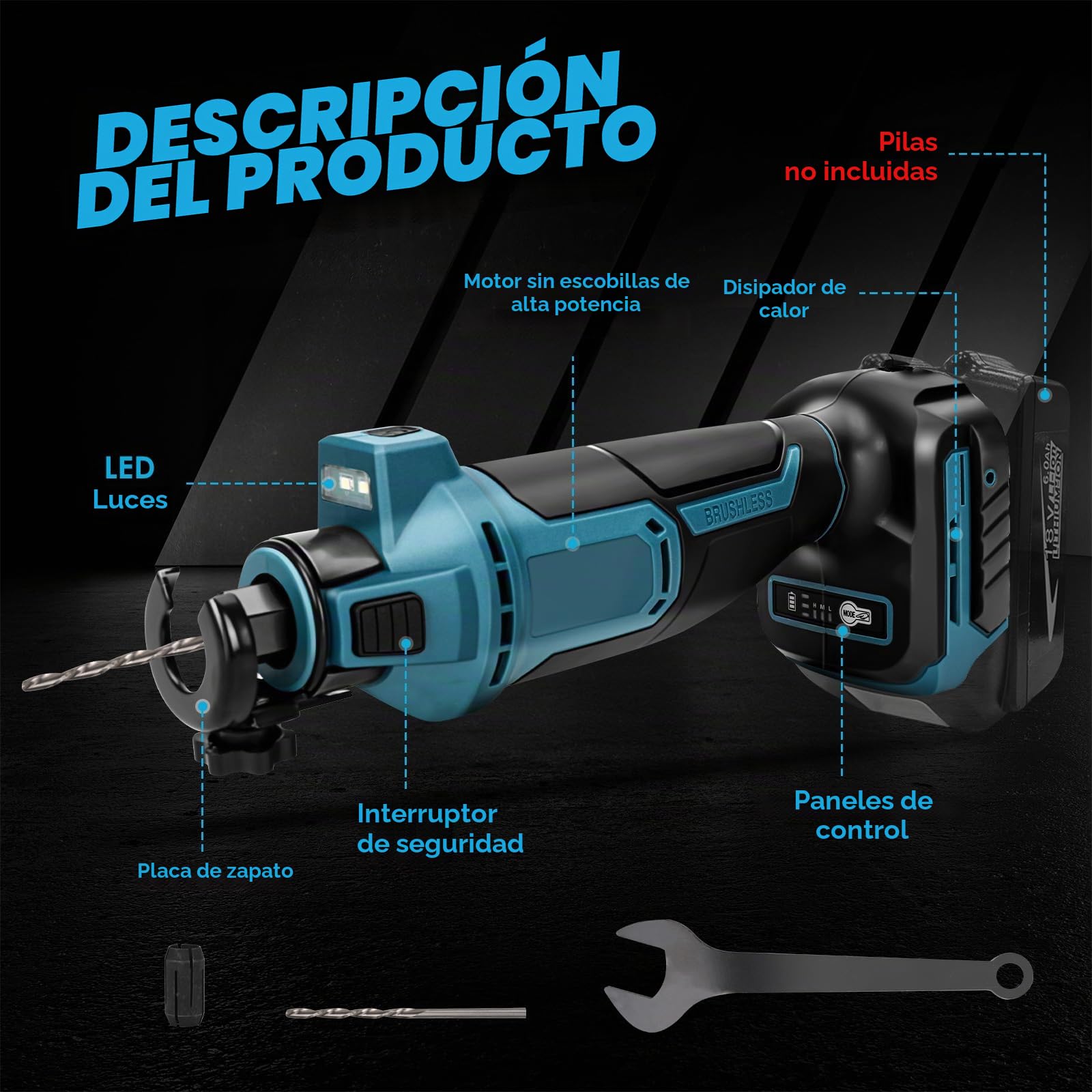 Cortador de paneles de yeso inalámbrico para Makita 18v batería, sierra de corte sin escobillas, 32000 RPM, ajuste de profundidad sin herramientas con luz LED, para cortar en una variedad de