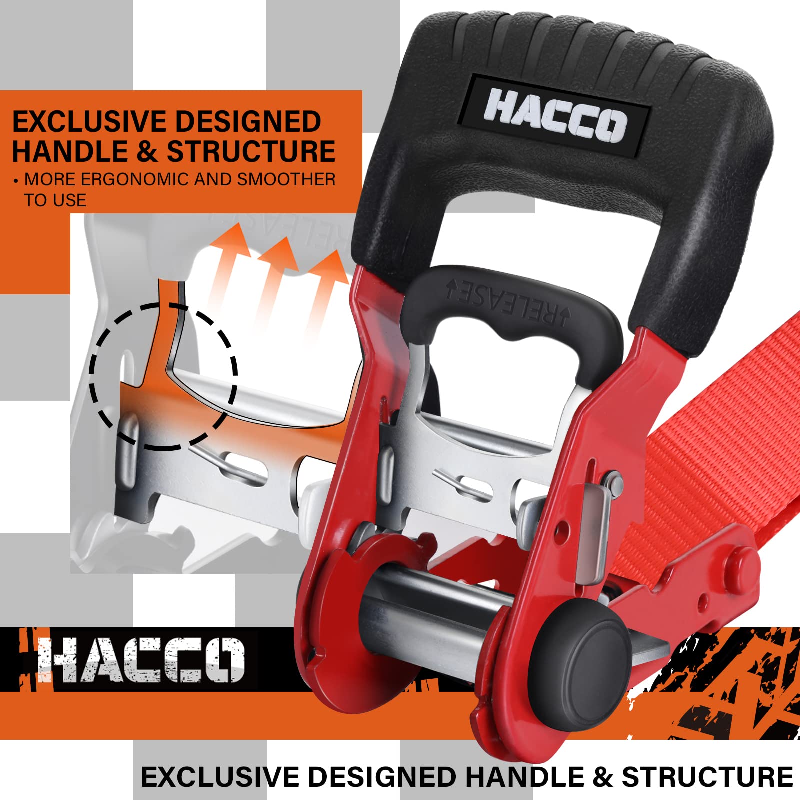 Haccoplanet Lot De 4 Sangles à Cliquet Robustes De 4,1 M – Résistance à La Rupture De 2395 Kg – Sangles D'arrimage à Cliquet Robustes De 4,1 Cm Avec Poignée Rembourrée, Crochet