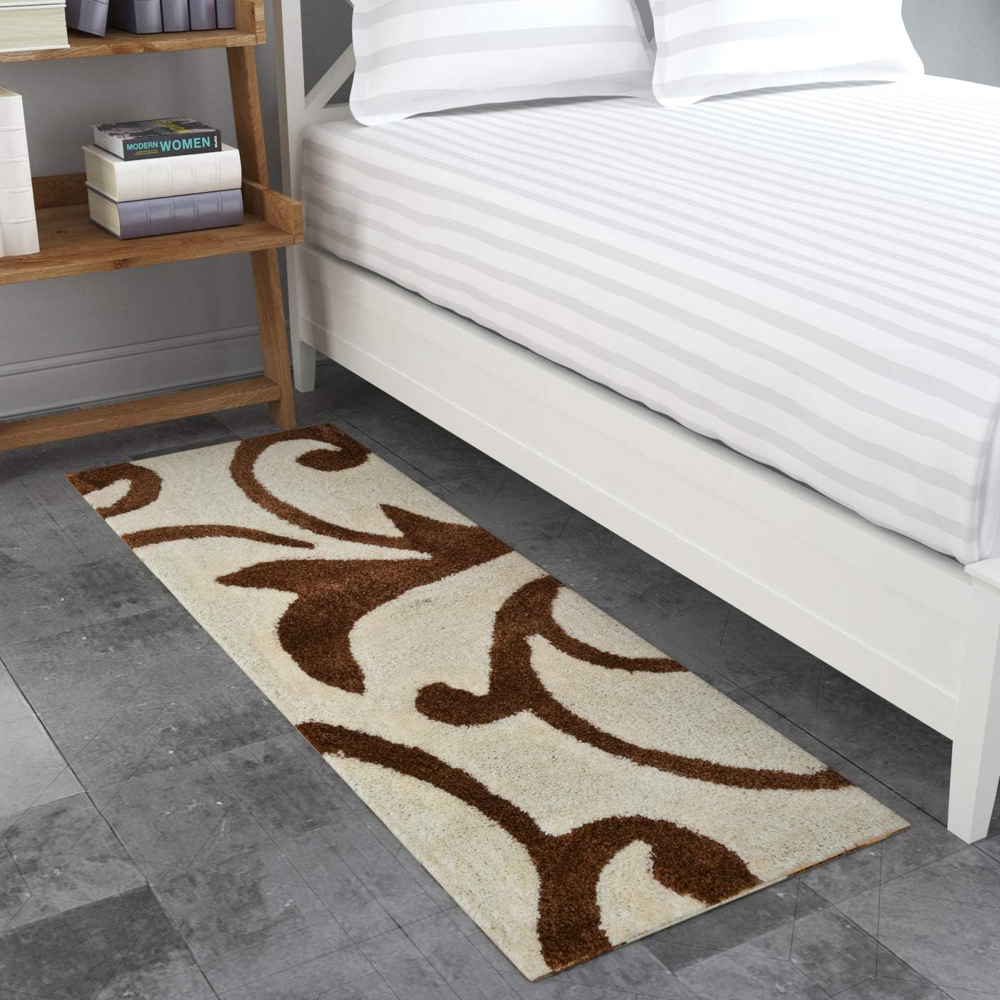 TIBยฎ Shaggy Bedside Runner Carpet โ Soft Hallway & Bedroom Rug for Living Room, Dining, Office (Creamcoffee)