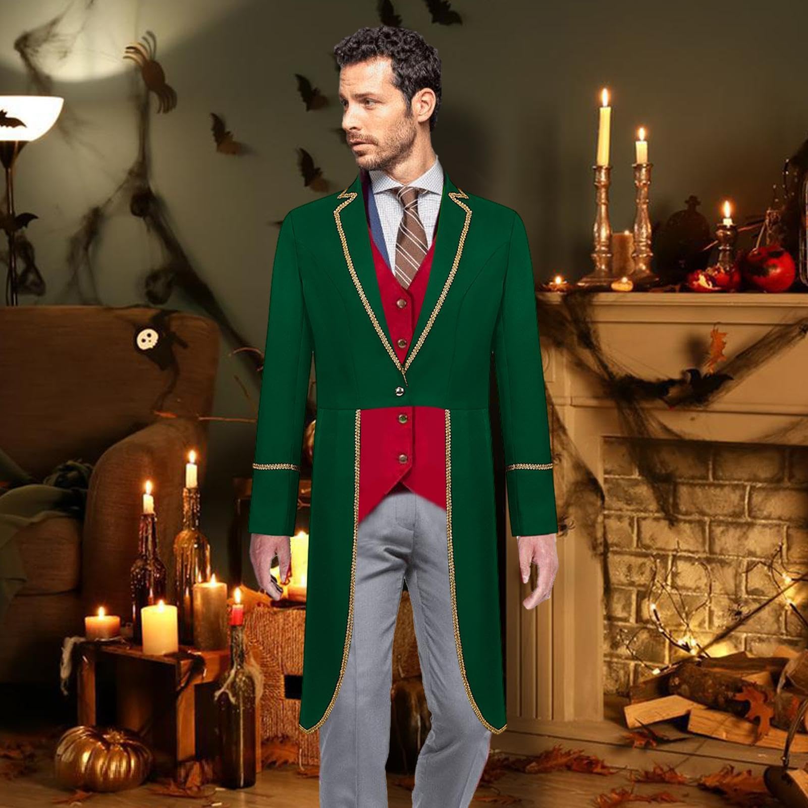 Steampunk - Disfraz vintage de Halloween con ribete dorado