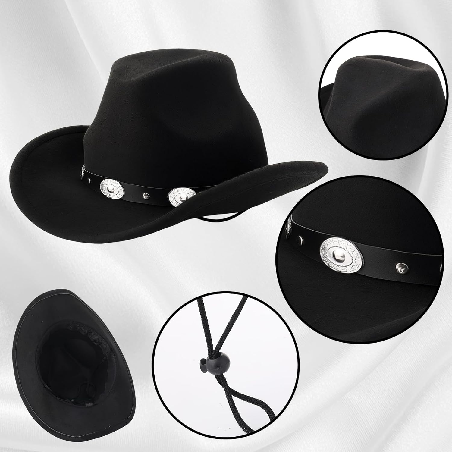 4Pcs Western Cowboy Hats for Women Cowgirl Hat Earrings Glasses Bandana Set for Rodeo Outfit - Image 3