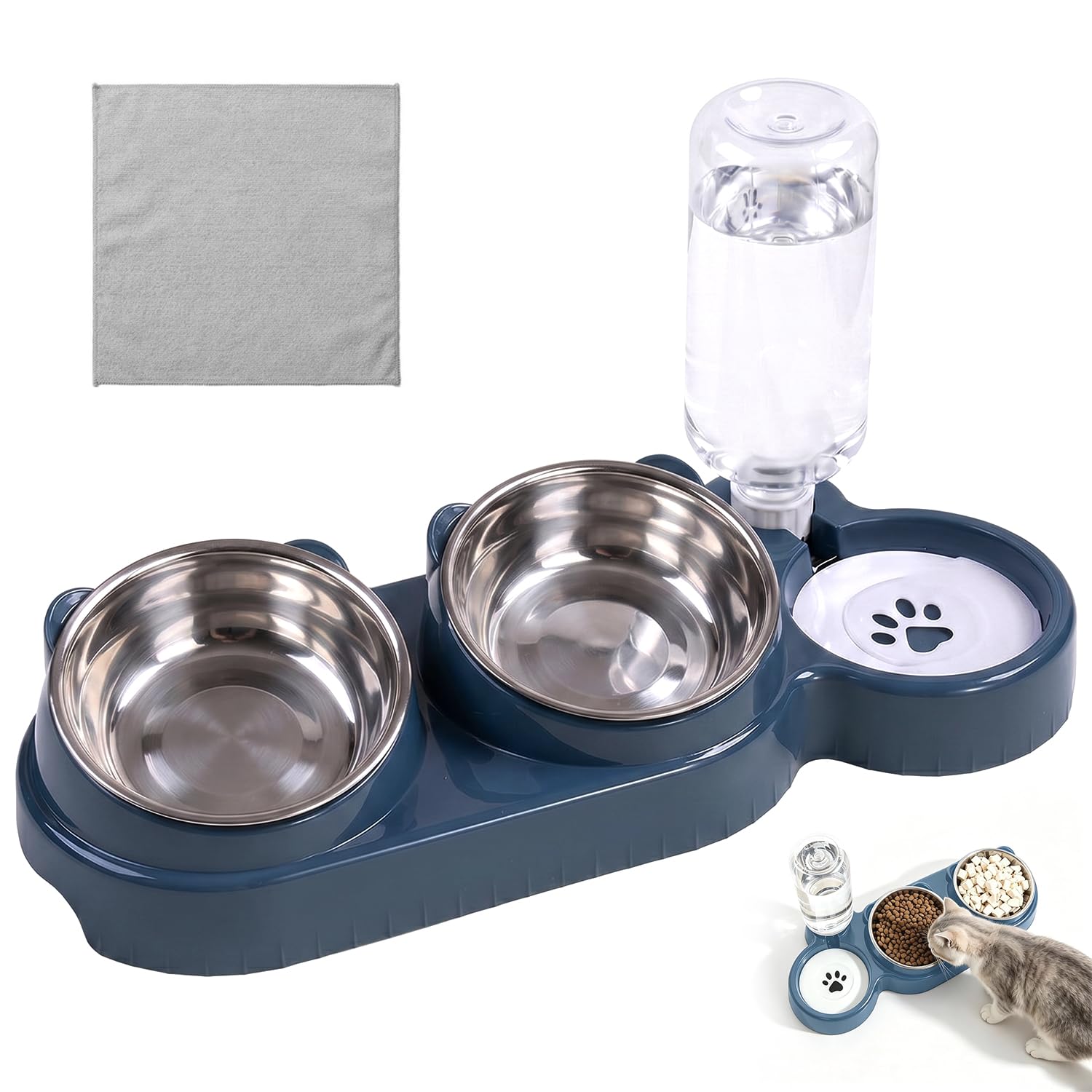 3 In 1 Cat Food and Water Bowl Set