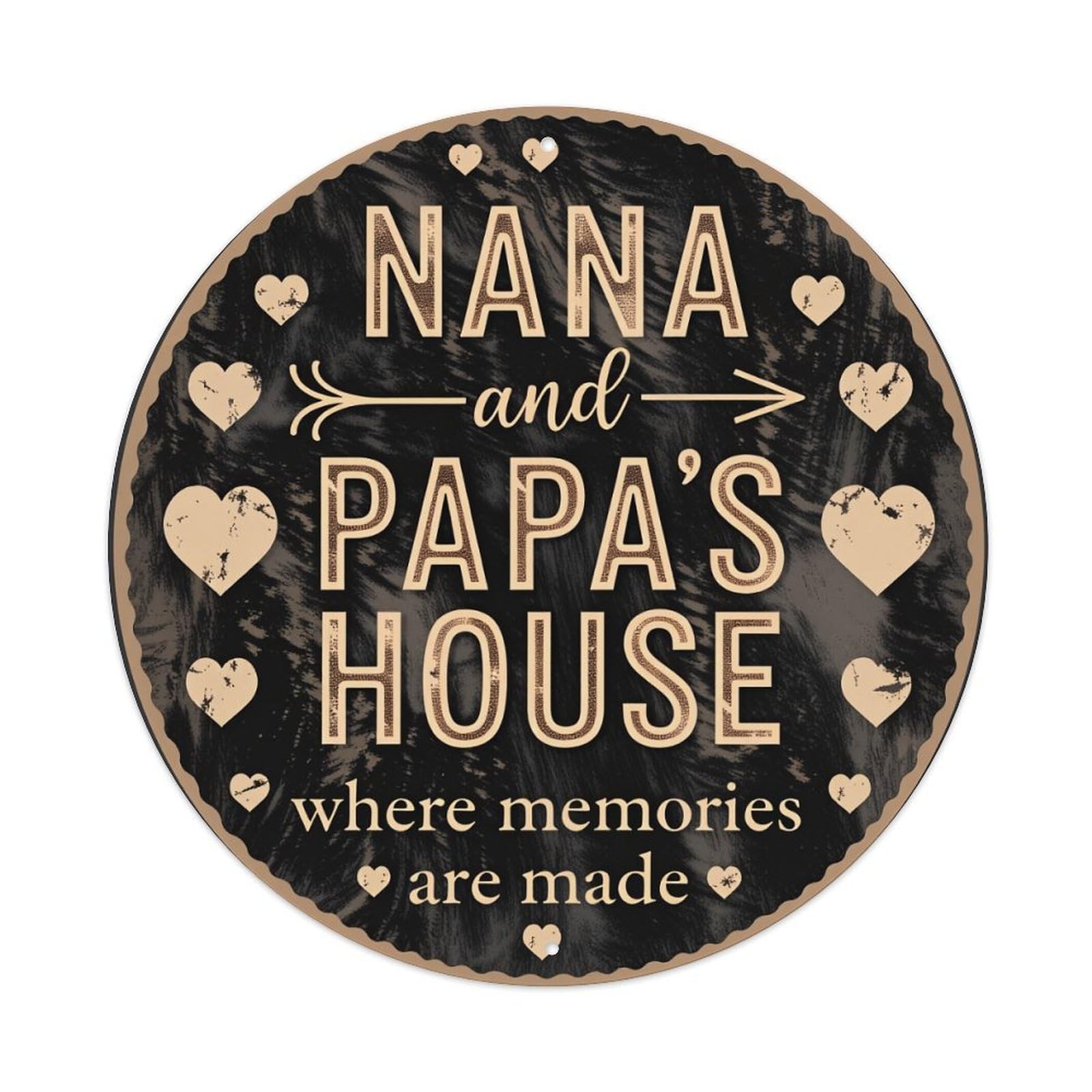 Wmlzdnwr Vintage Nana And Papa's House Where Memories Are Made_1 Round Tin Sign,Retro Wall Art,Metal Poster For Home, Bar, Garage, Cafe, Rustic Indoor & Outdoor Decor, 8X8 Inches