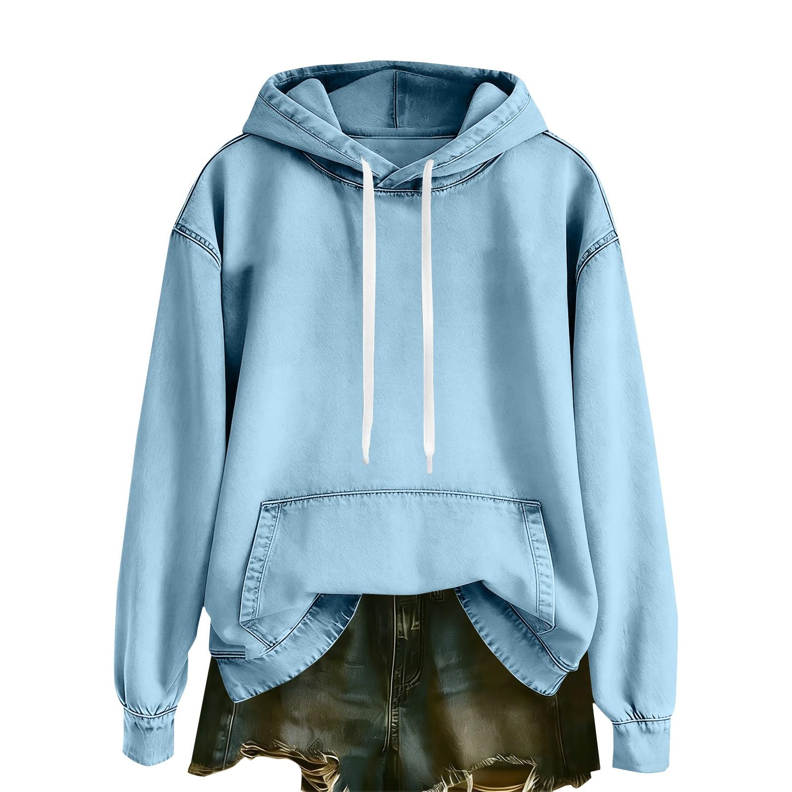 Generisch Sweat à capuche pour femme - Oversize - En jean - Manches longues - Couleur unie - Décontracté - Pour le sport - Streetwear - Mode - Veste à capuche chaude pour l'automne - Pour femme