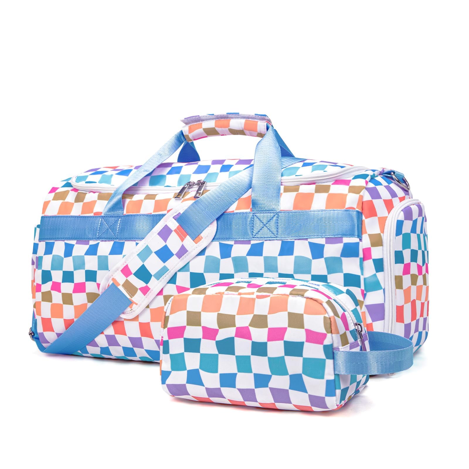 Grand sac de sport pour homme et femme, grand sac de voyage avec compartiment à chaussures et poche humide, sac de week-end, sac de nuit, sac d'entraînement pour le sport, la gym, les voyages, bleu