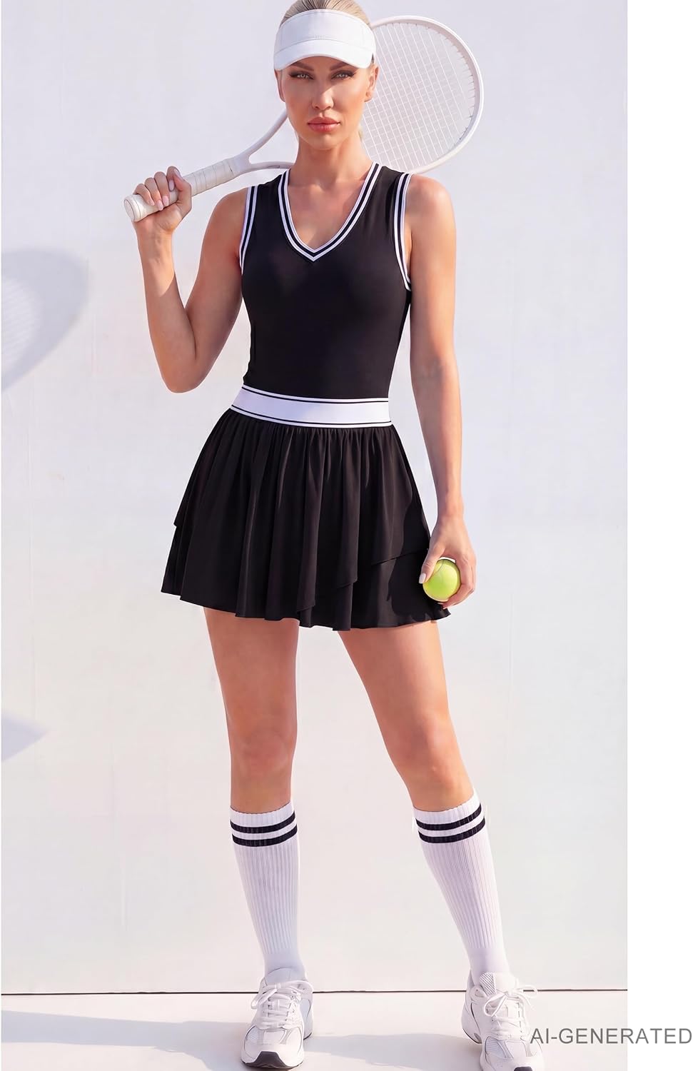 BMJL Tennis Dresses for Women with Shorts Pleated Athletic Golf Dress Color Block V Neck Workout Romper image 5