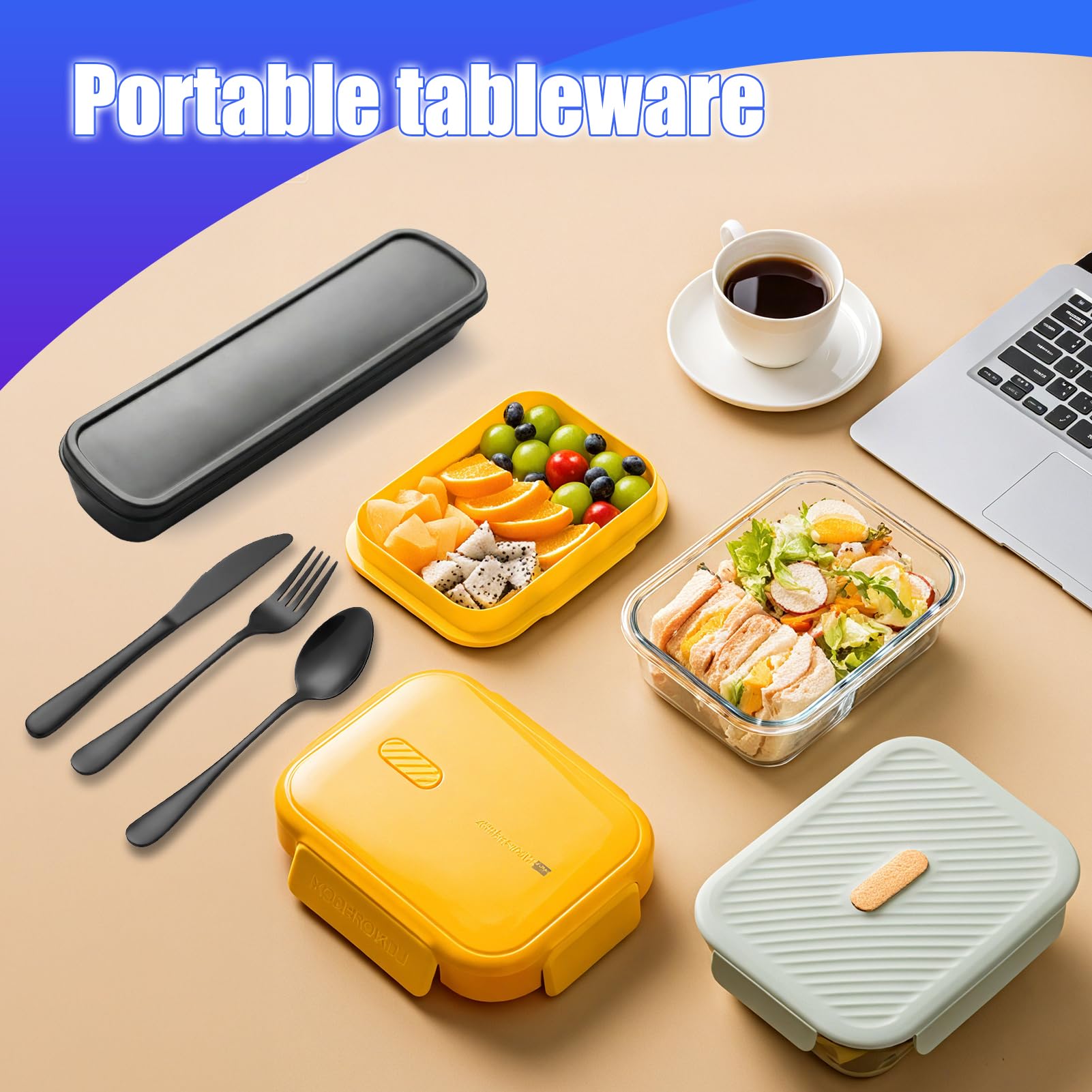 Cubiertos para Llevar 4 Piezas de Acero Inoxidable con Estuche, Set Cubiertos Camping con Cuchillo Tenedor y Cuchara, Porta Cubiertos para Llevar al Trabajo — view 3